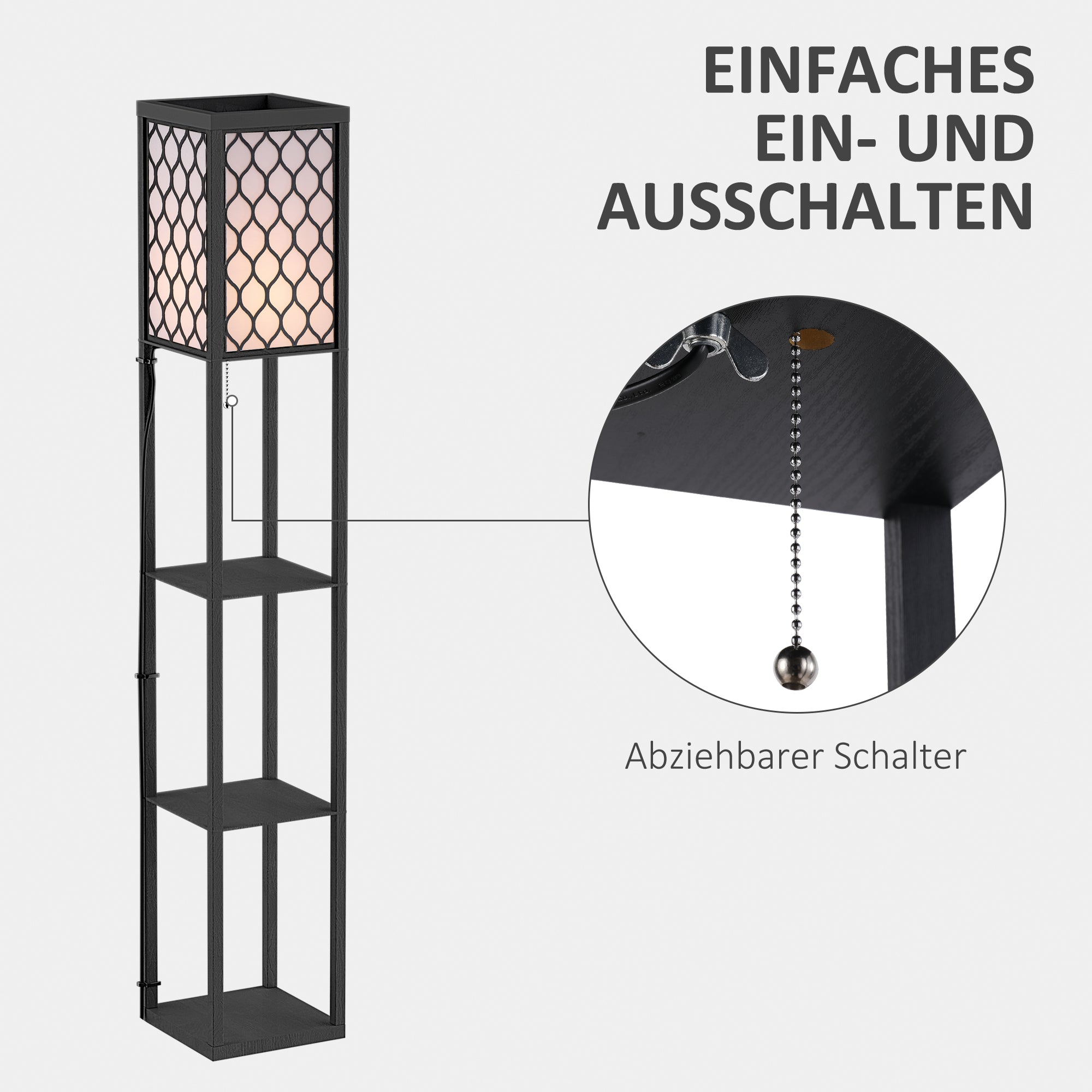 HOMCOM Stehlampe Wohnzimmer mit Regal, Stehleuchte Standleuchte mit E27 Fassung für Wohnzimmer Schlafzimmer, exkl. Glühbirne