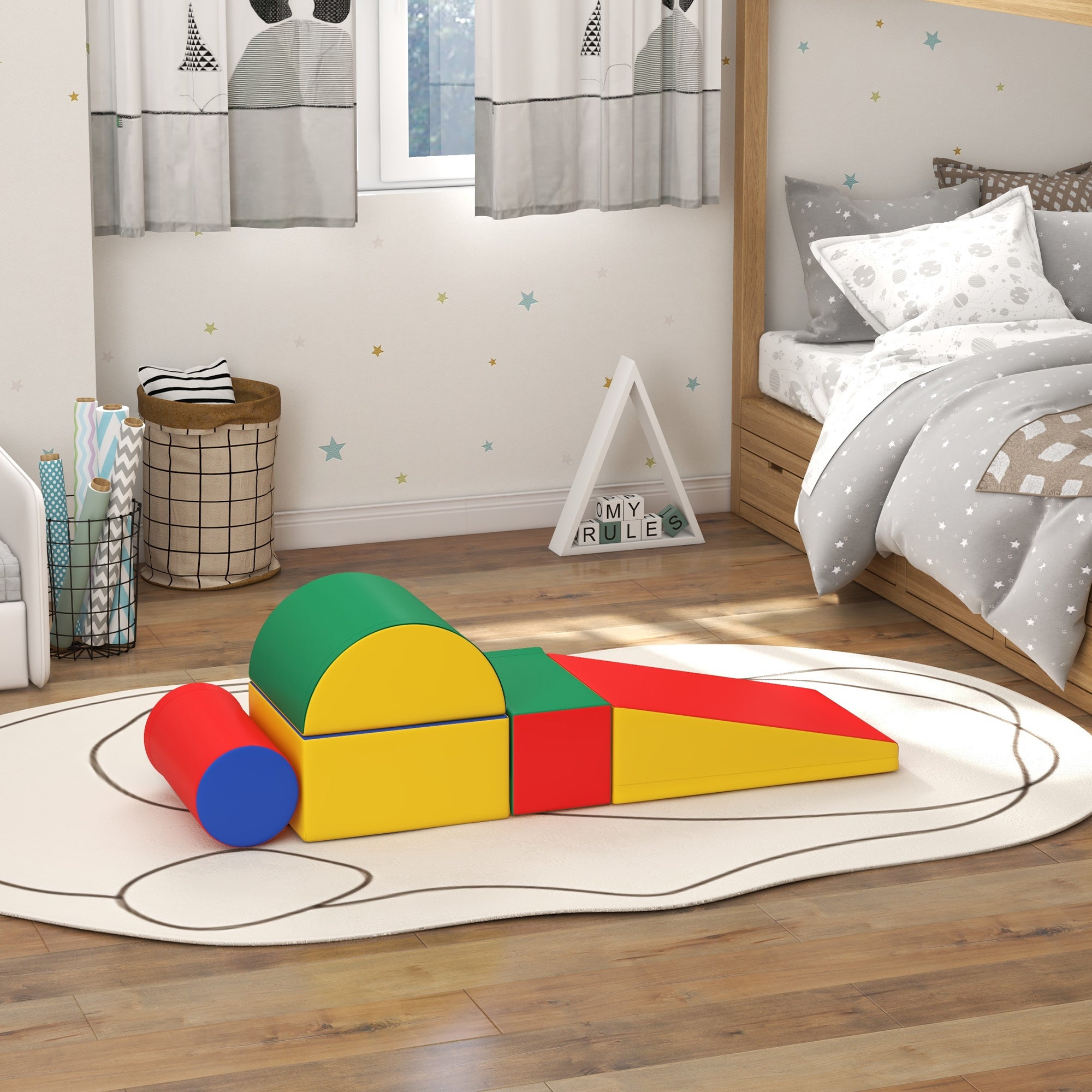 HOMCOM Softbausteine, Kletter- und Krabbelspielzeug, Kunstleder, EPE-Schaumstoff, Mehrfarbig, Verschiedene Formen