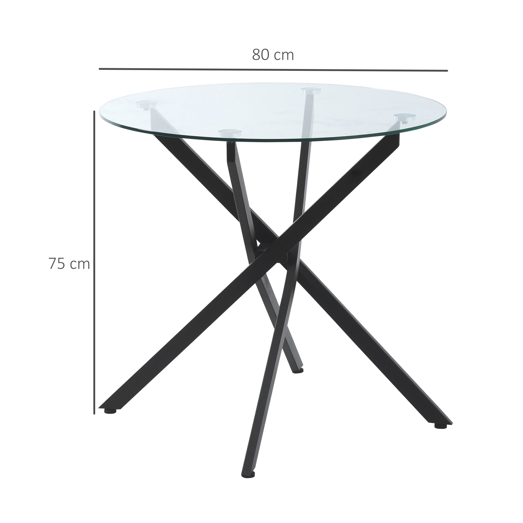 HOMCOM Moderner Glas-Esstisch, 80 cm Durchmesser, Küchentisch mit gehärteter Glasplatte und Metallbeinen, für 4 Personen