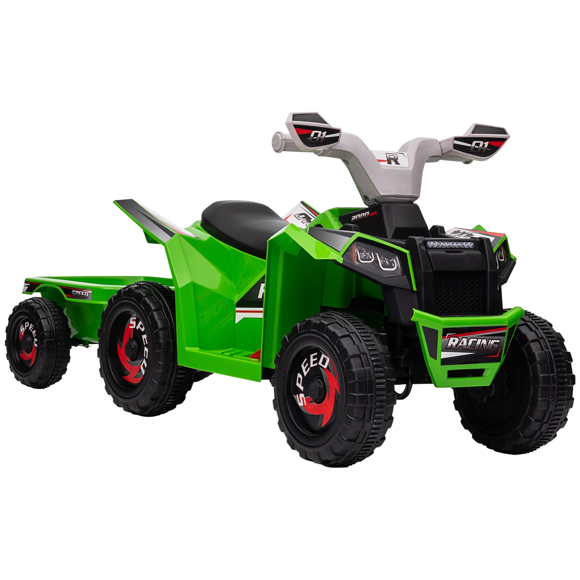 HOMCOM Kinderquad, aufladbar, 2,5 km/h, mit Anhänger, 50 Min. Fahrzeit, für Kinder 1,5 bis 3 Jahre, Grün