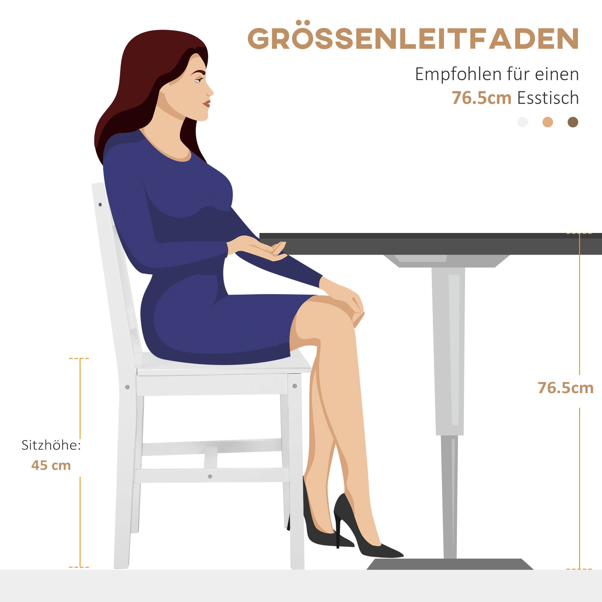 HOMCOM 4er-Set Esszimmerstühle Küchenstühle Stühle, Massivholz, 41 cm x 46,5 cm x 85,5 cm, Weiß