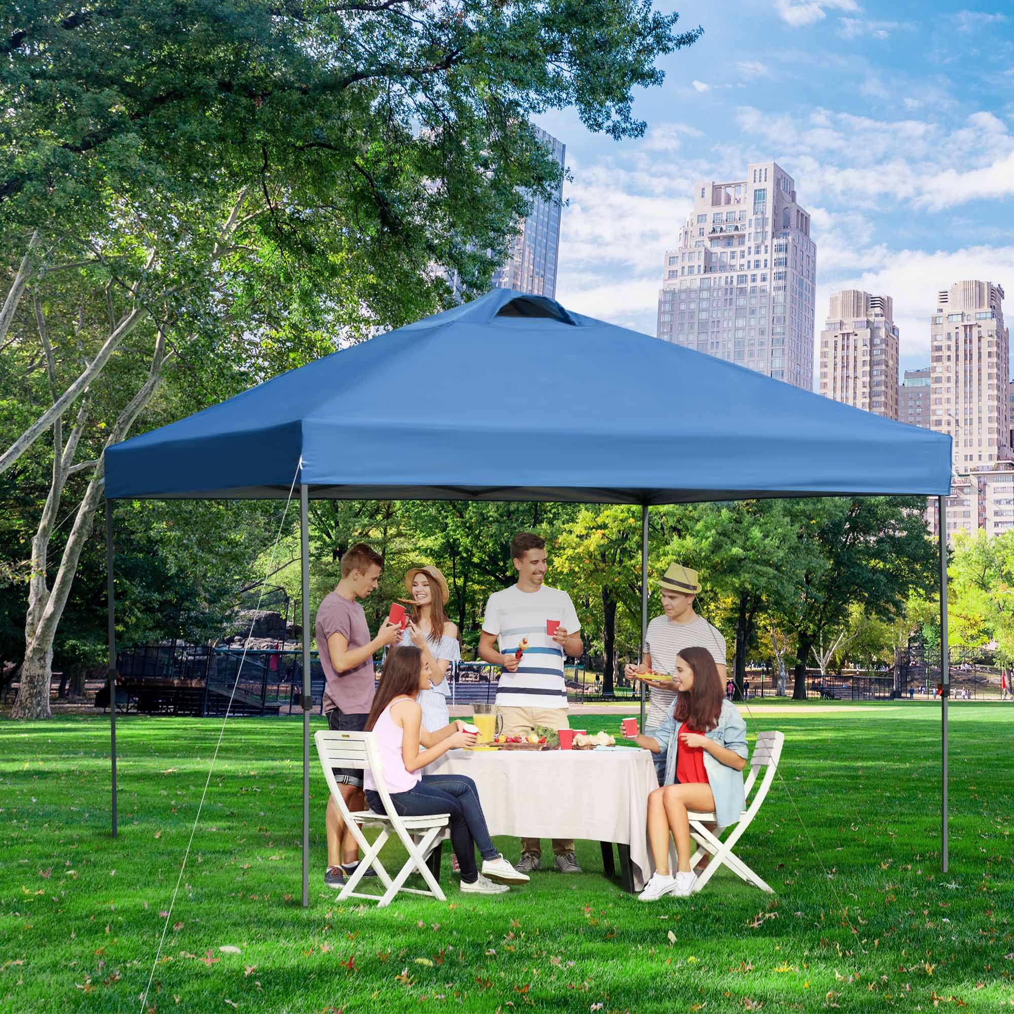 Faltpavillon 3x3 m wasserdicht, Blau mit Tasche