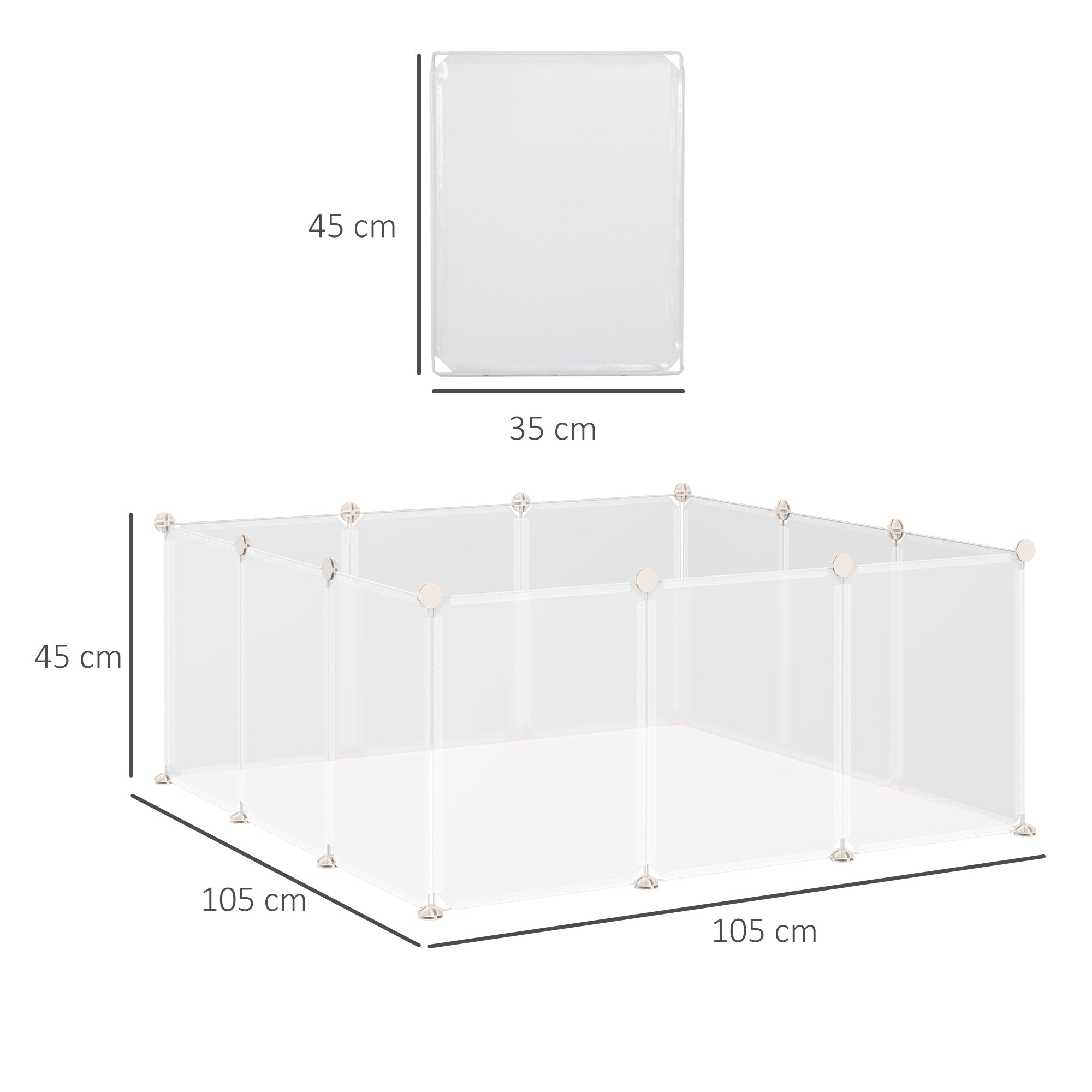 PawHut Freilaufgehege Laufgitter DIY Freigehege Gittergehege Absperrgitter Kleine Haustiere Laufstall für Innen 12 Platten Weiß Metall PP-Harz 105 x 105 x 45 cm