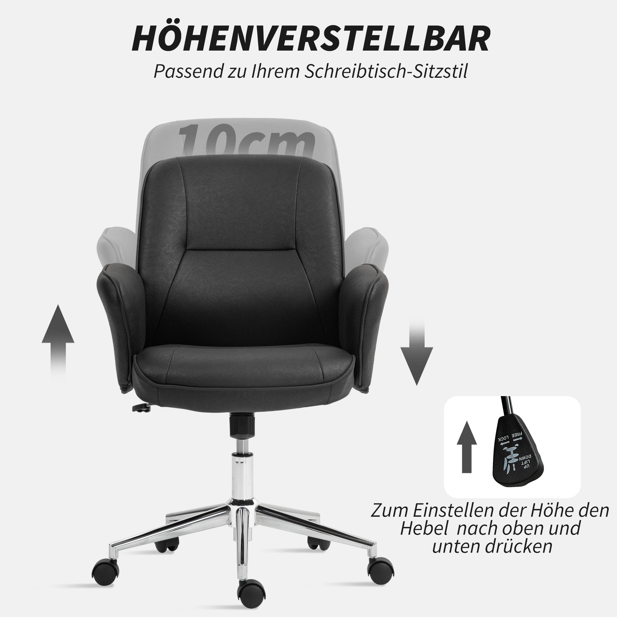 Vinsetto Bürostuhl, höhenverstellbar, atmungsaktiver Bezug, Wippfunktion, bis 120 kg, Schwarz