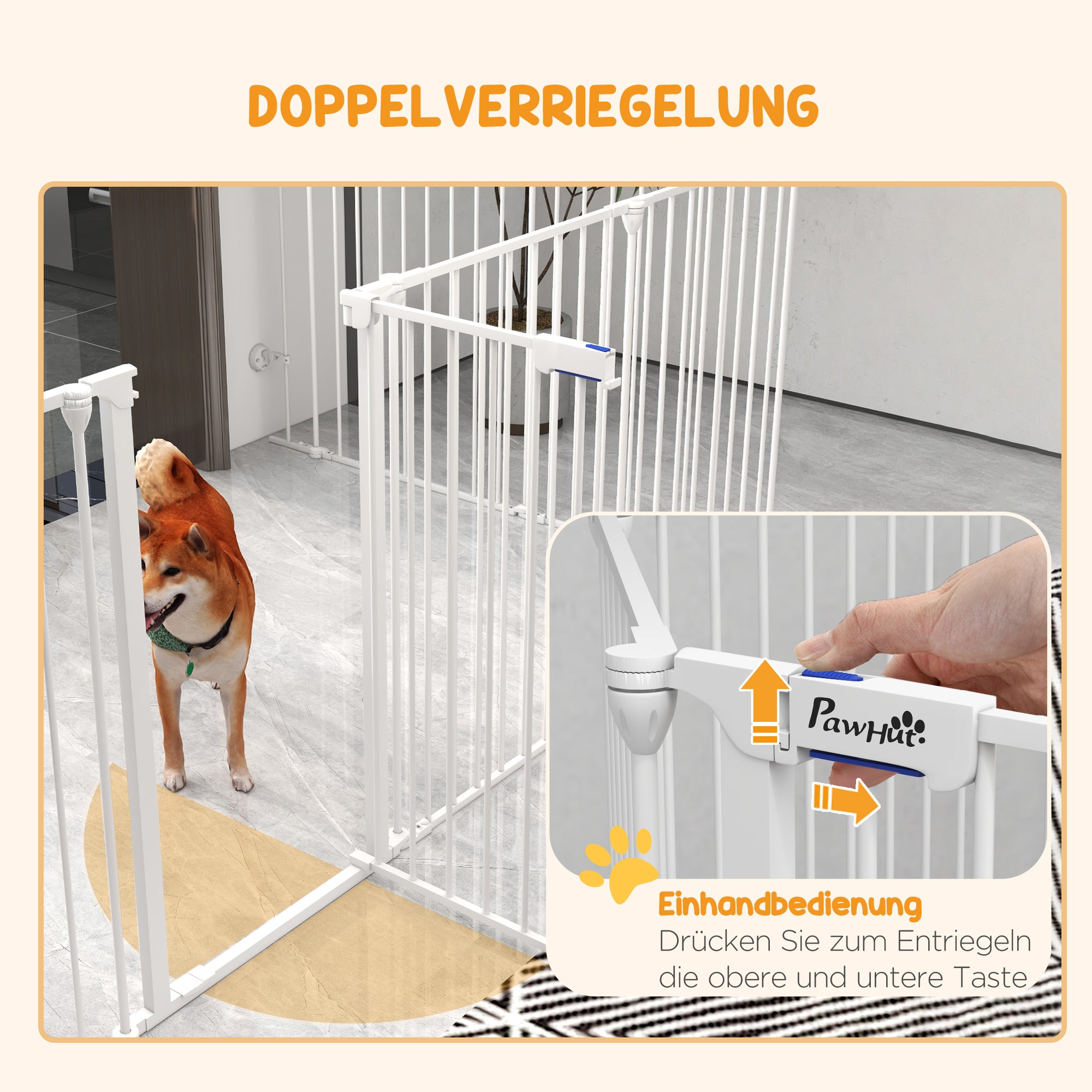 PawHut 2-in-1 Welpenauslauf und Absperrgitter, 8 Paneele, verriegelbare Tür, Stahl, 90 cm Höhe, weiß