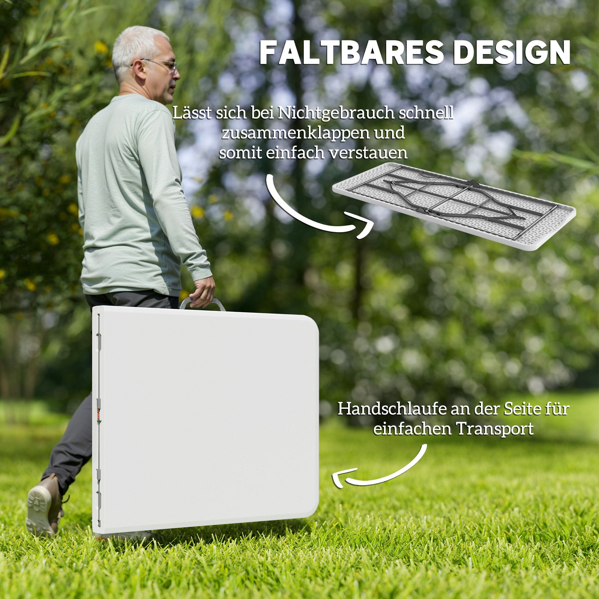 Outsunny Klapptisch, Faltbarer Campingtisch, Metall, Kunststoff, Picknicktisch, Weiß
