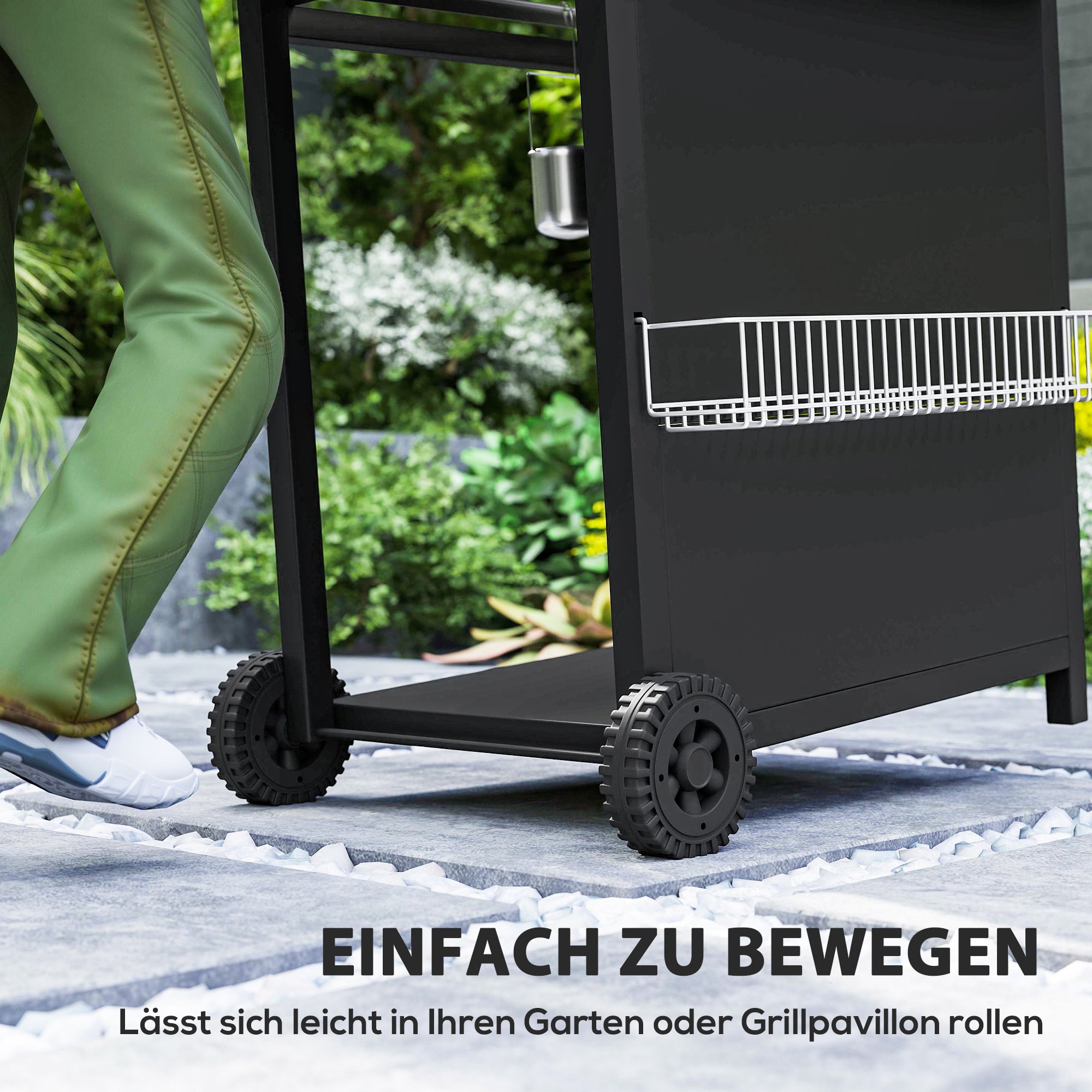Outsunny Gasgrill 9,5 KW Grillwagen inkl 4 Brenner Seitenkocher Rolle 123 x 57 x 98 cm Schwarz