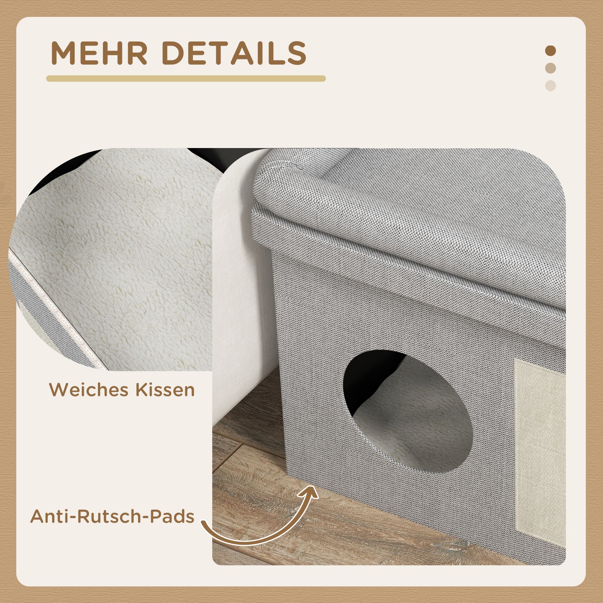 PawHut Katzenhaus, Futterplatz mit 2 Edelstahlnäpfen, Kratzmatte, weiches Liegekissen, 78 x 48 x 49,5 cm, grau