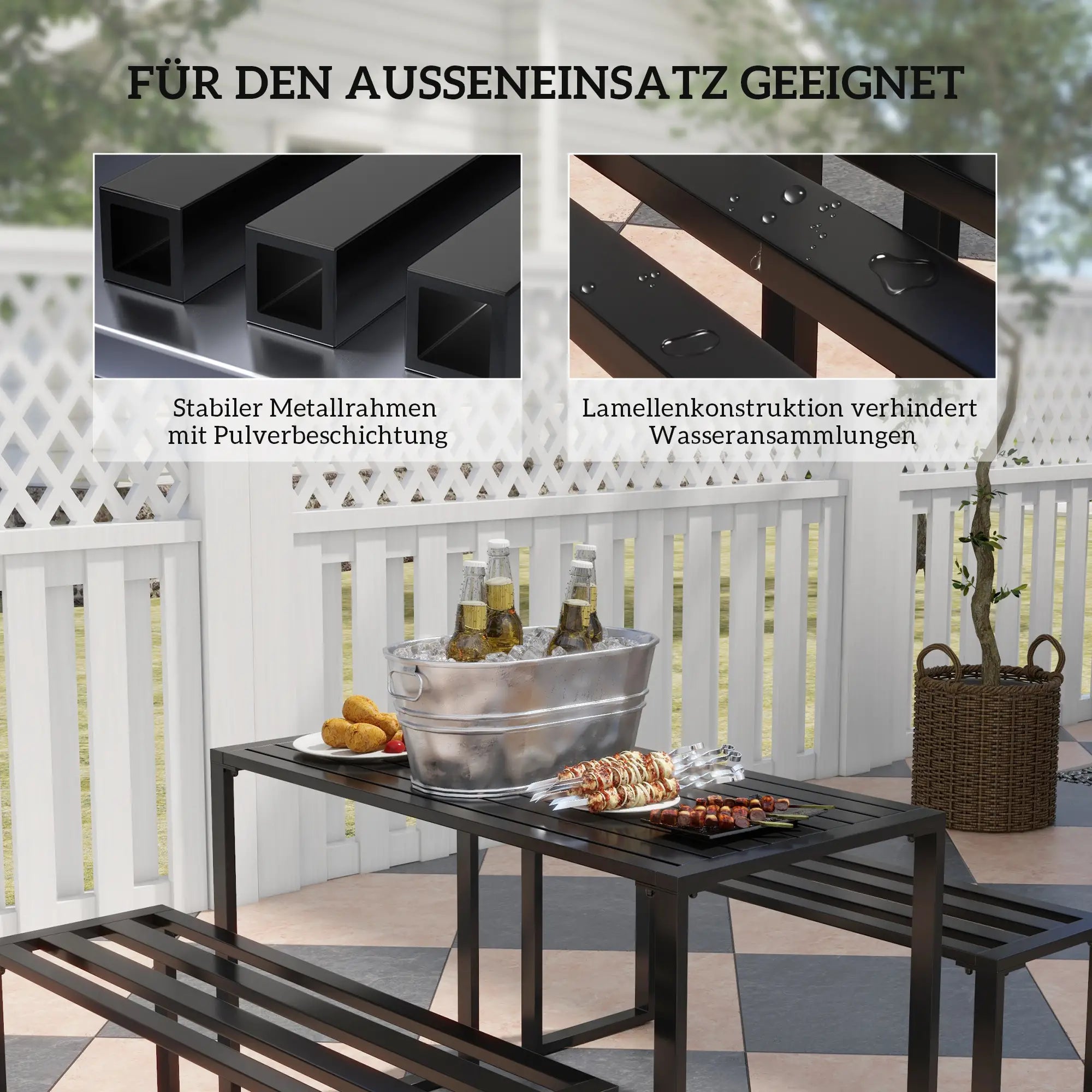 Outsunny Gartenmöbelset 3-tlg. mit Tisch & 2 Bänken Outdoor