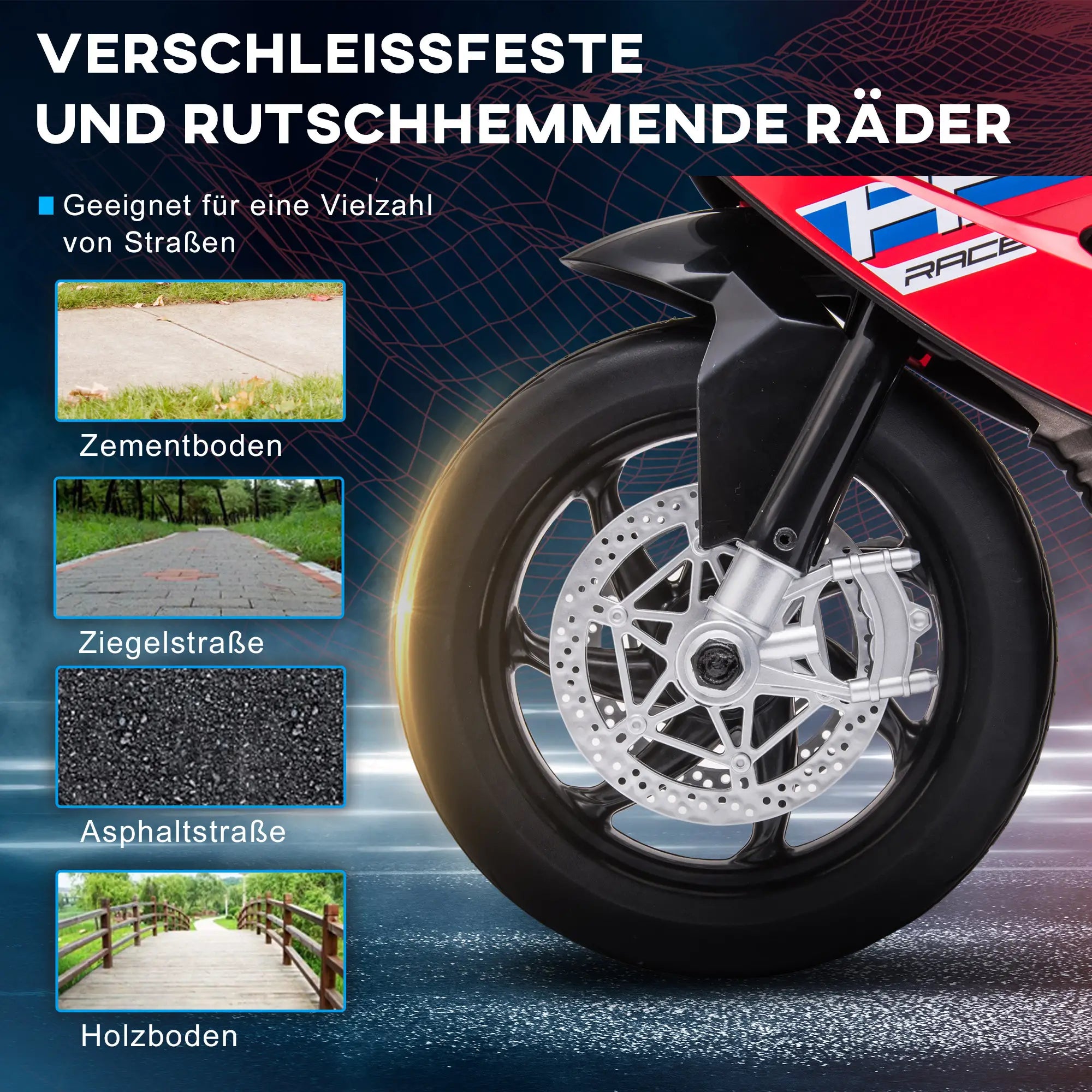 HOMCOM Kinder-Elektromotorrad Musikfunktion sichere 3-Rad-Ausführung Rot