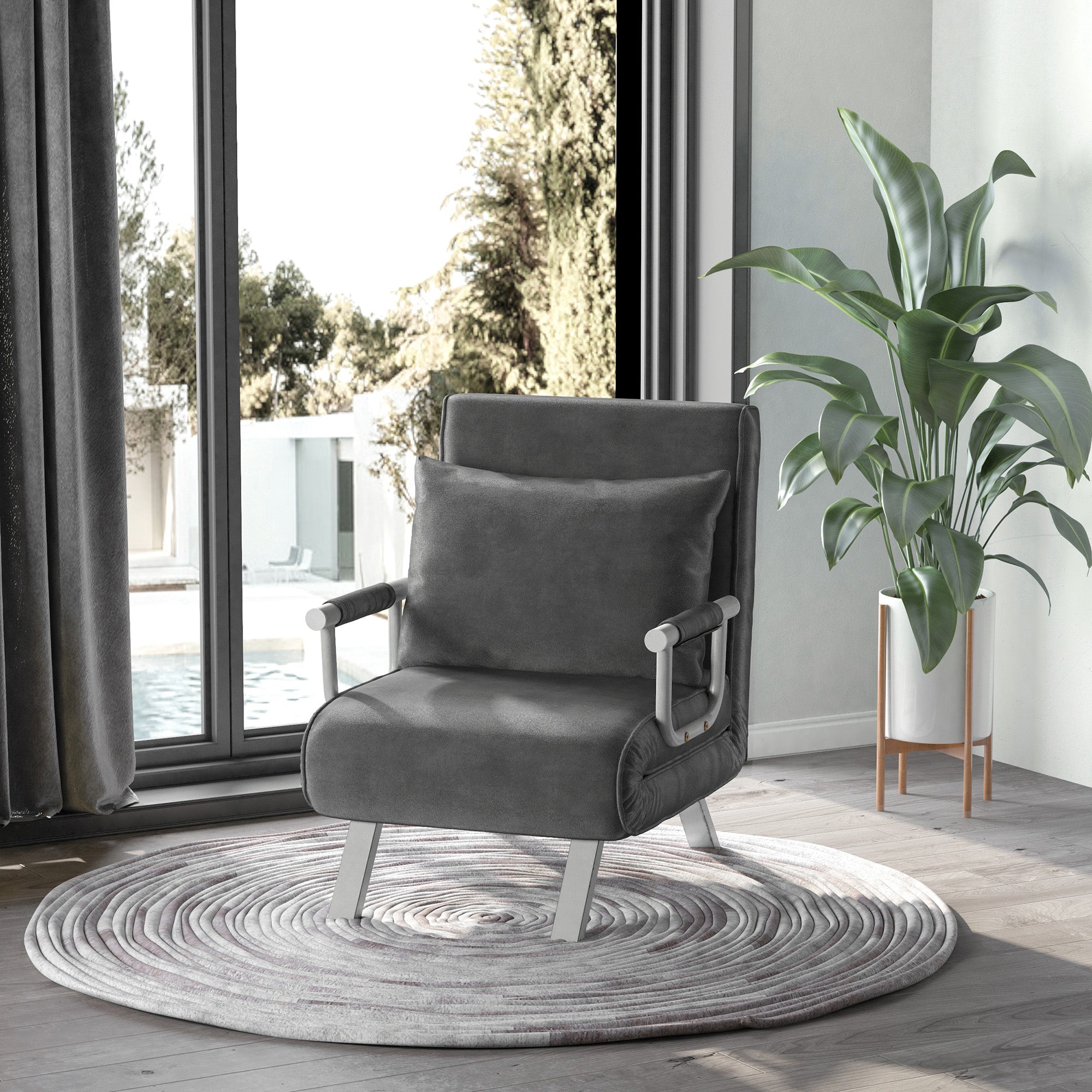 HOMCOM Relaxsessel Liegesessel Sessel, Liegefunktion, Gästebett, 65 cm x 69 cm x 80 cm, Grau
