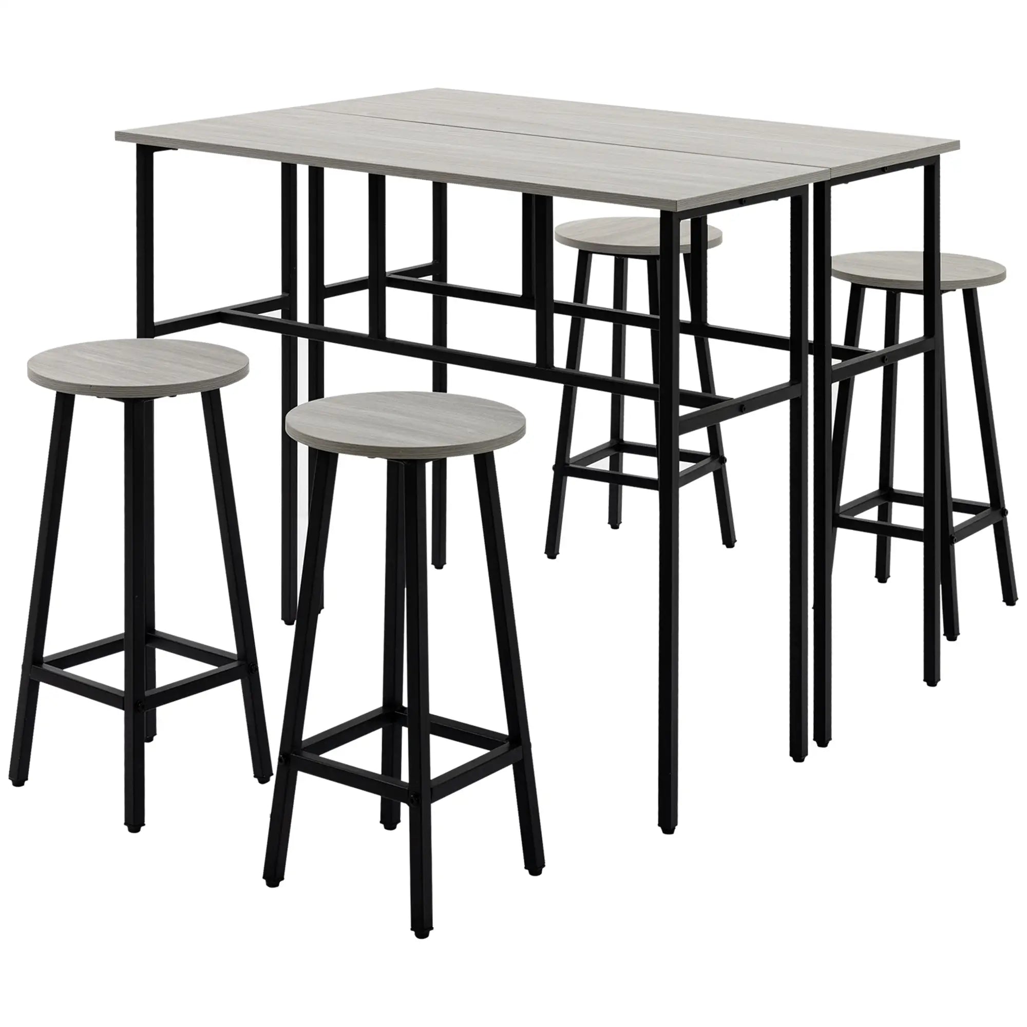 HOMCOM Bartisch-Set im Industriedesign, 6-teilig, 2 Tische und 4 Barhocker, Grau + Schwarz