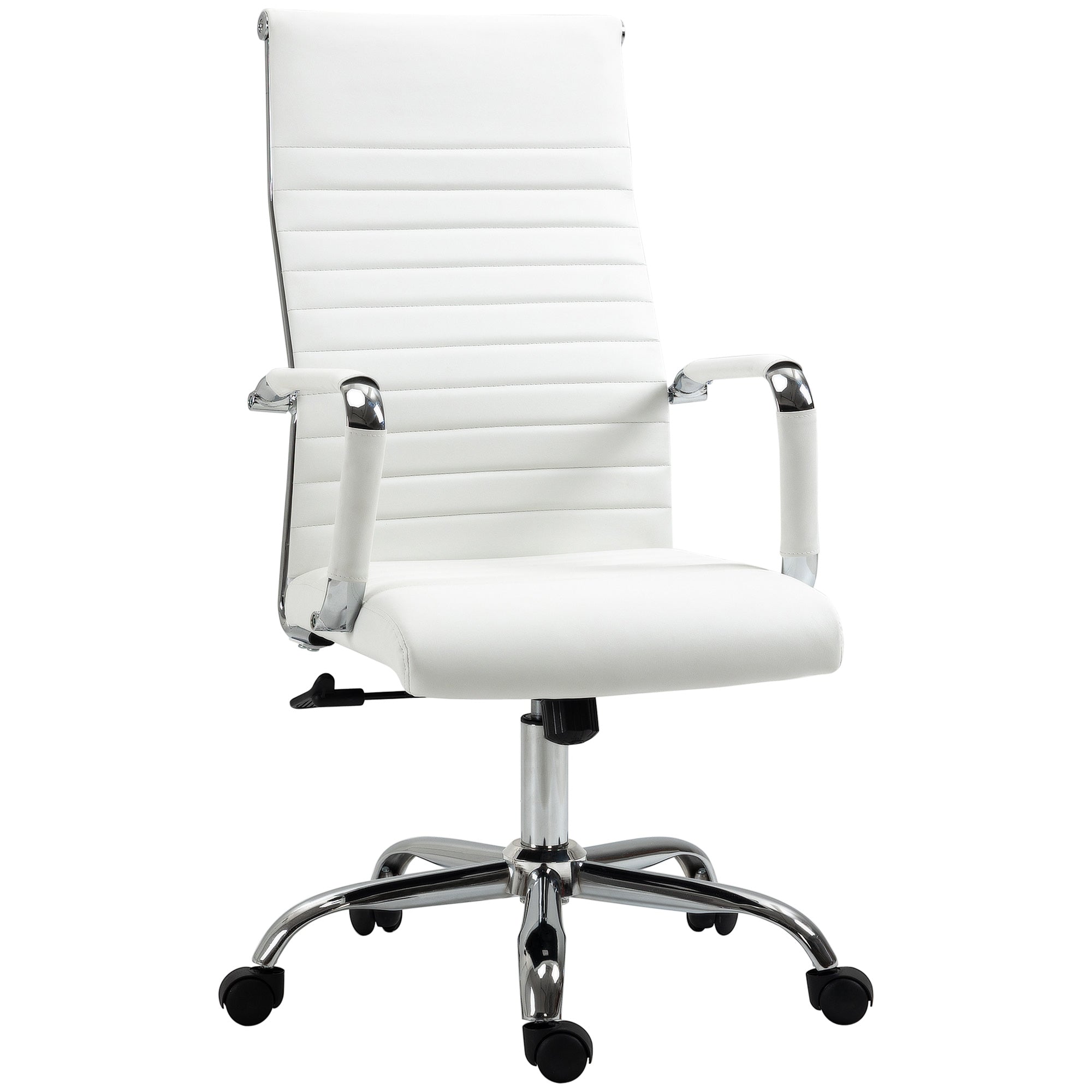 Vinsetto Bürostuhl ergonomischer Schreibtischstuhl mit Wippfunktion Chefsessel höhenverstellbarer Drehstuhl gepolstert Kunstleder Schaumstoff Weiß 54 x 62 x 104-114 cm