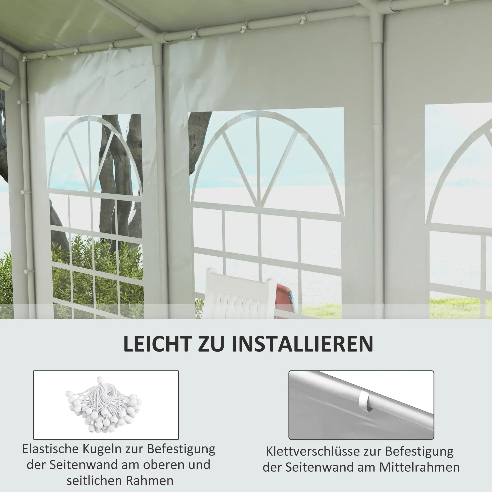 Pavillon Seitenteil 6x2?m mit Fenster, Weiß, UV-beständig