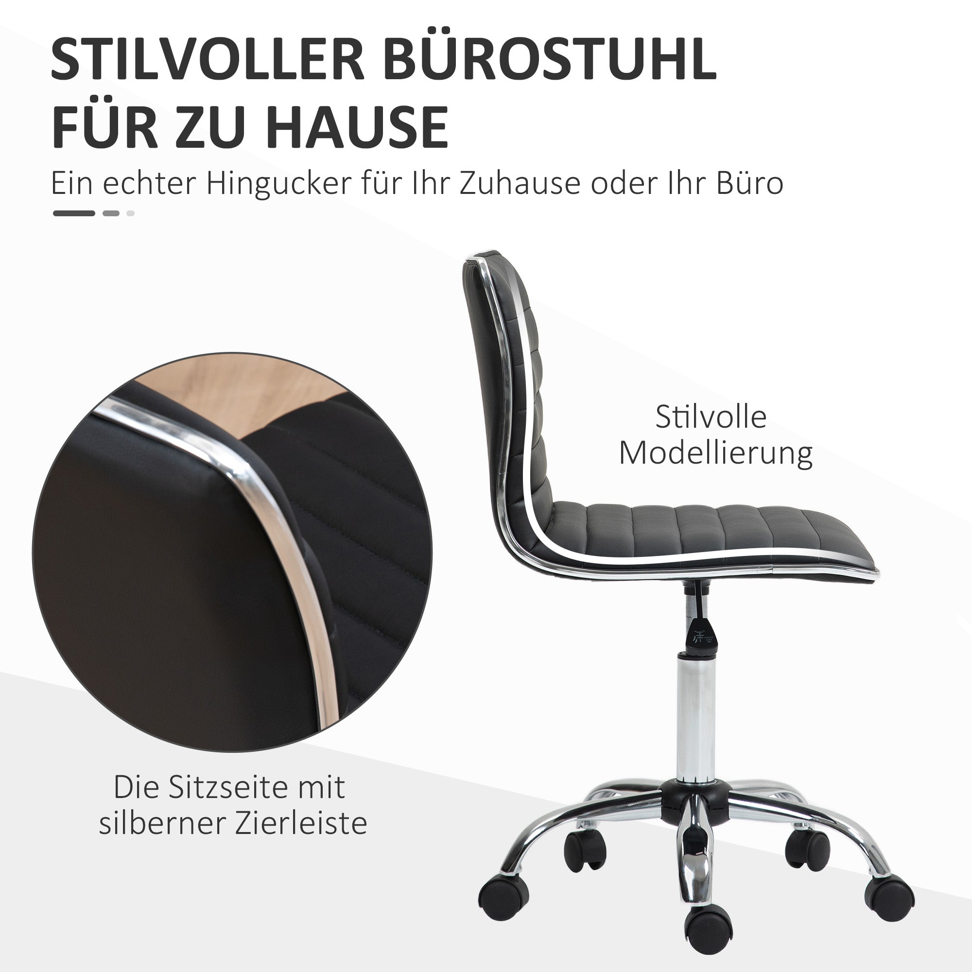 HOMCOM Höhenverstellbarer Salonstuhl mit Rückenlehne, Drehstuhl, Metall, Kunstleder, 48 x 52 x 78-90 cm, Schwarz