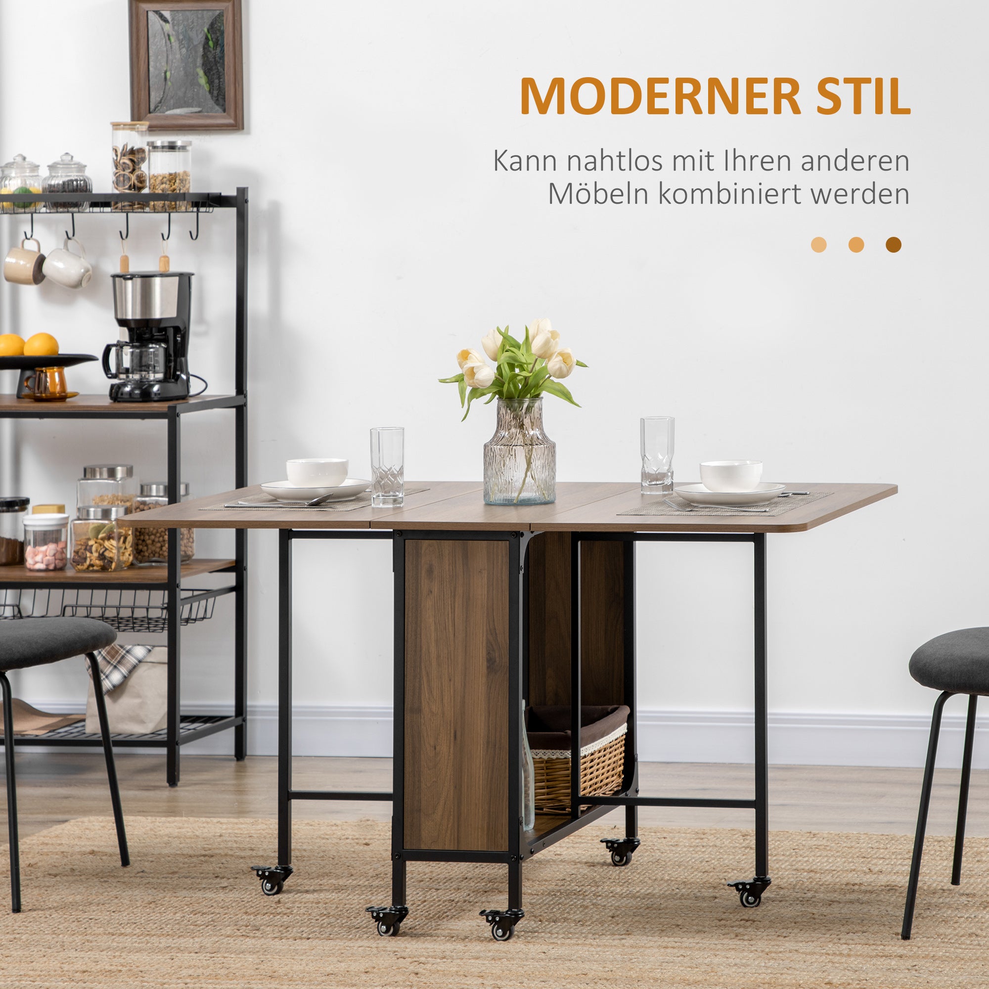 HOMCOM Mobiler Klapptisch Klapptisch, 2 klappbare Flächen, 130 cm x 80 cm x 74 cm, Braun