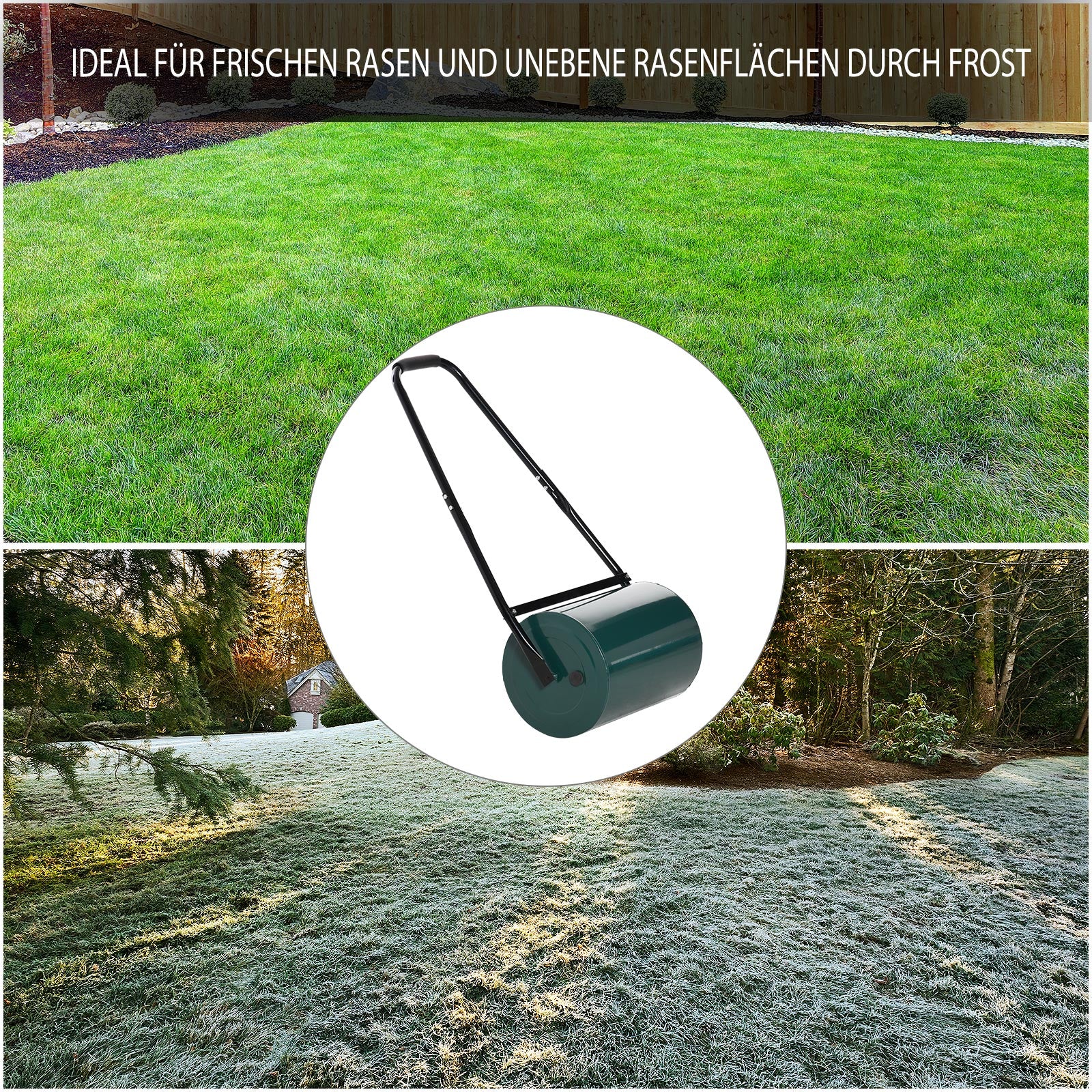 Outsunny Rasenwalze Gartenrolle Gartenwalze mit U-Griff 31 cm Durchmesser 30 cm Arbeitsbreit 40 L Wasser-/Sandfüllunge Metall Grün