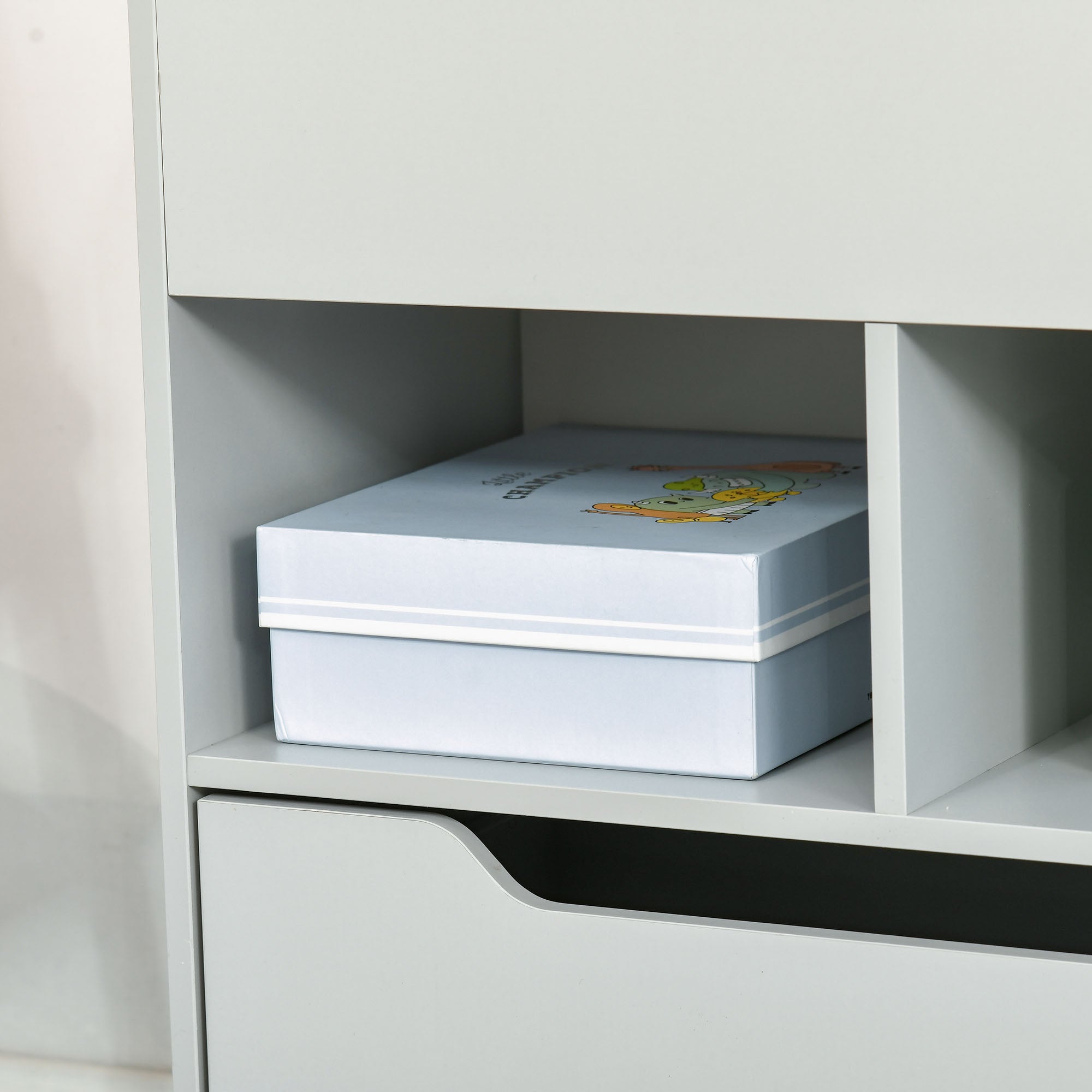 HOMCOM Kinderregal mit Schublade, Bücherregal mit Fächern, 60 x 29,9 x 90 cm, Grau