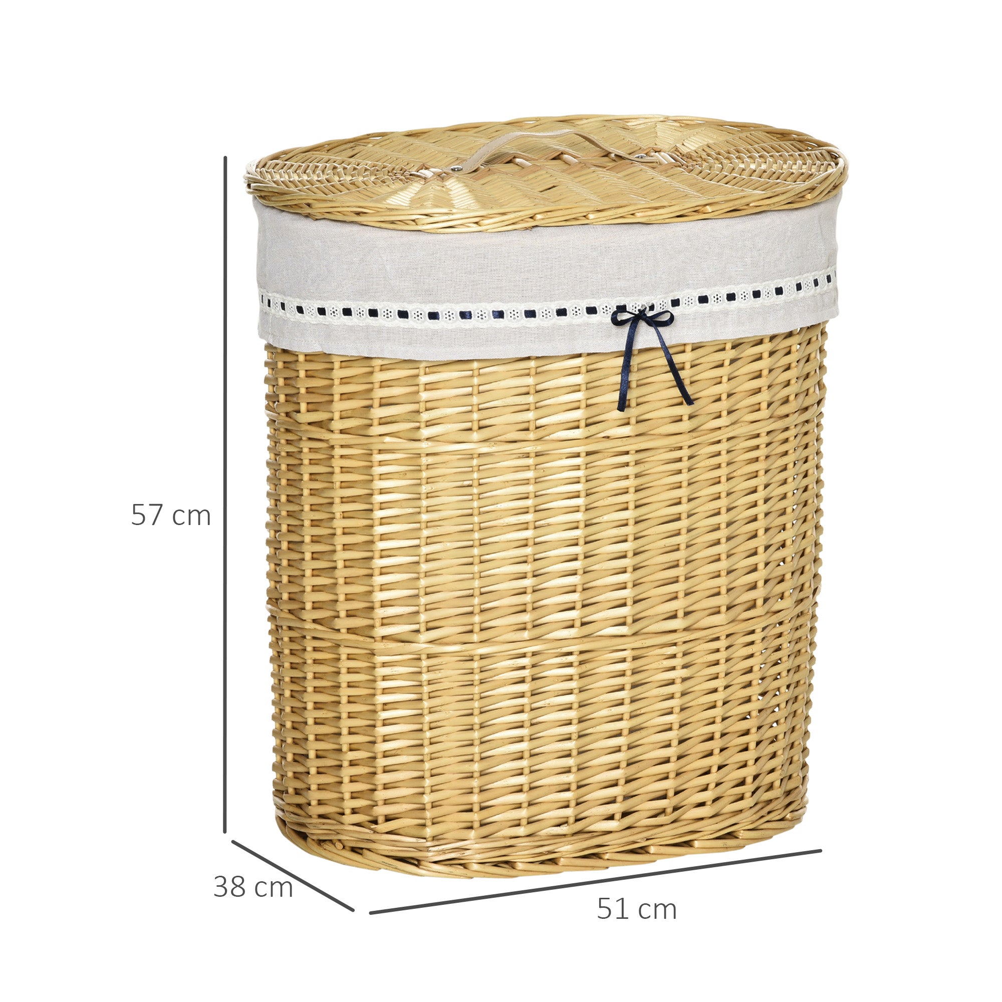 HOMCOM Wäschekorb aus Weide mit Deckel Wäschesammler mit Griff, herausnehmbarer Wäschesack, Laundry Baskets Wäschebox für Badezimmer Waschküche Schlafzimmer Natur