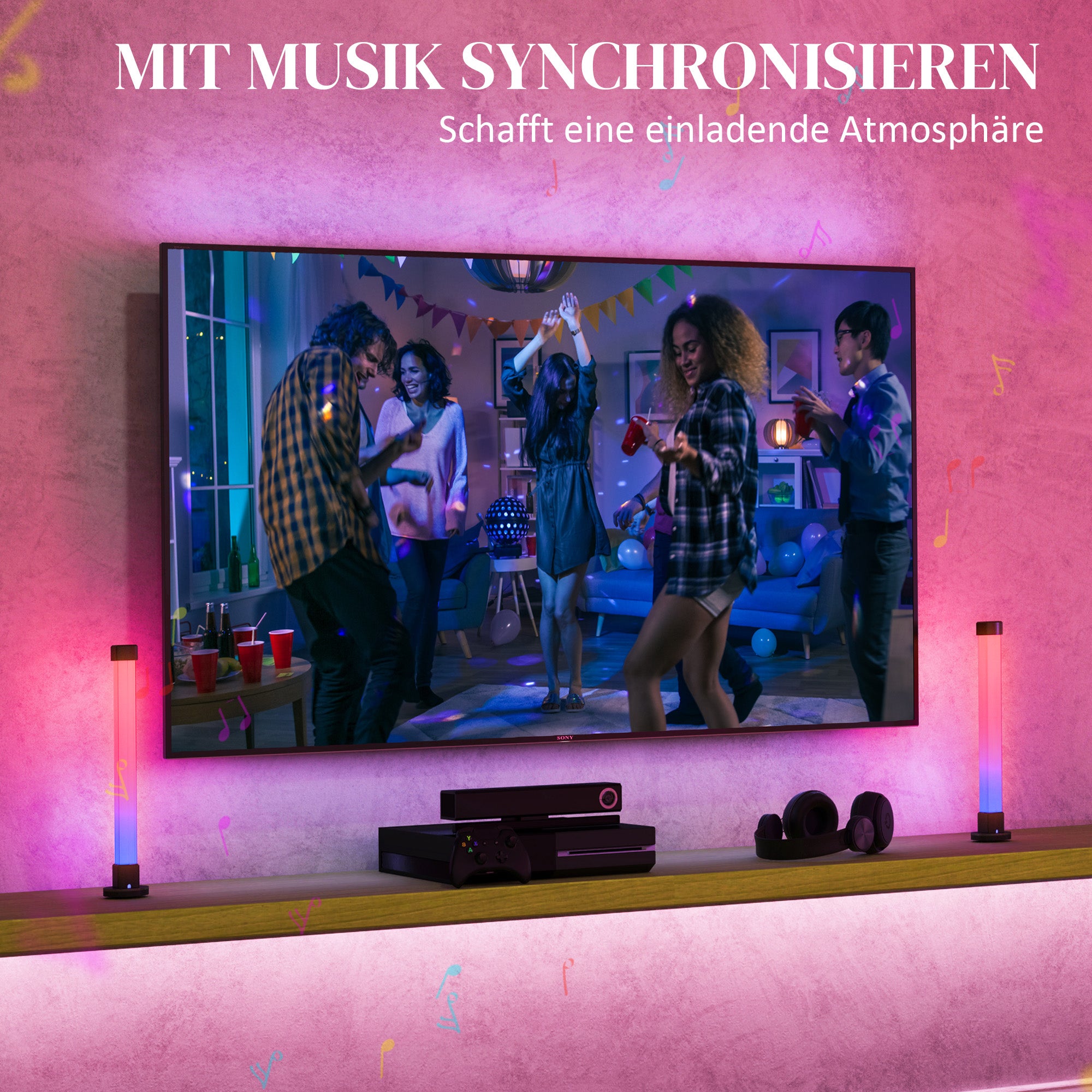 HOMCOM 2er-Set LED-Lampe, Tischlampe mit App- und Fernsteuerung, Musik-Synchronisation, Farb-Modi, Timer, Weiß