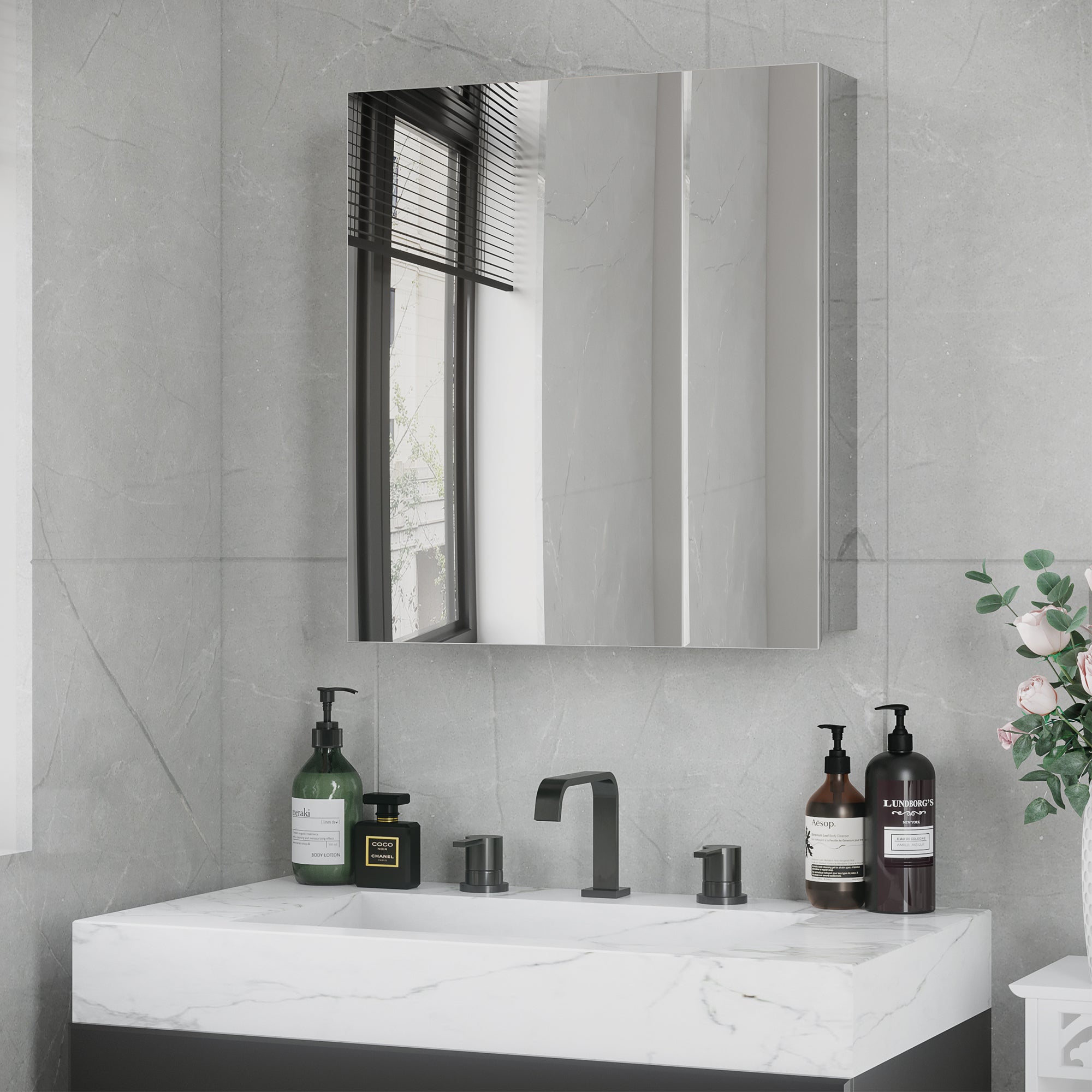 kleankin Spiegelschrank Badezimmerschrank Wandmontage Spiegelfront Edelstahl