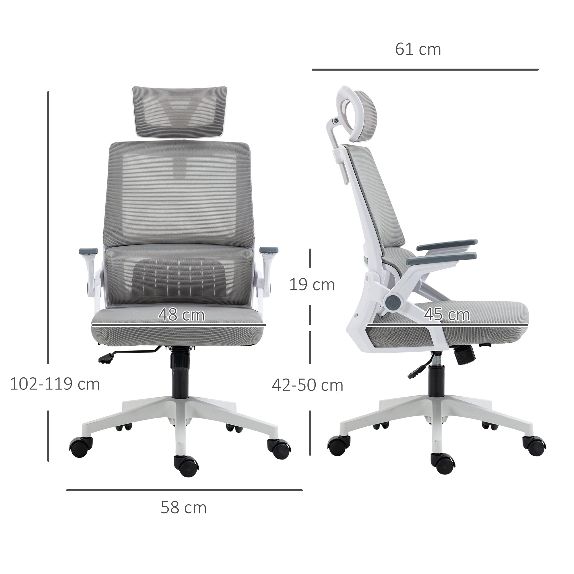 Vinsetto Bürostuhl Schreibtischstuhl Office-Stuhl, höhenverstellbar, 1 Kopfstütze, 58 x 61 x 119 cm. Schwarz