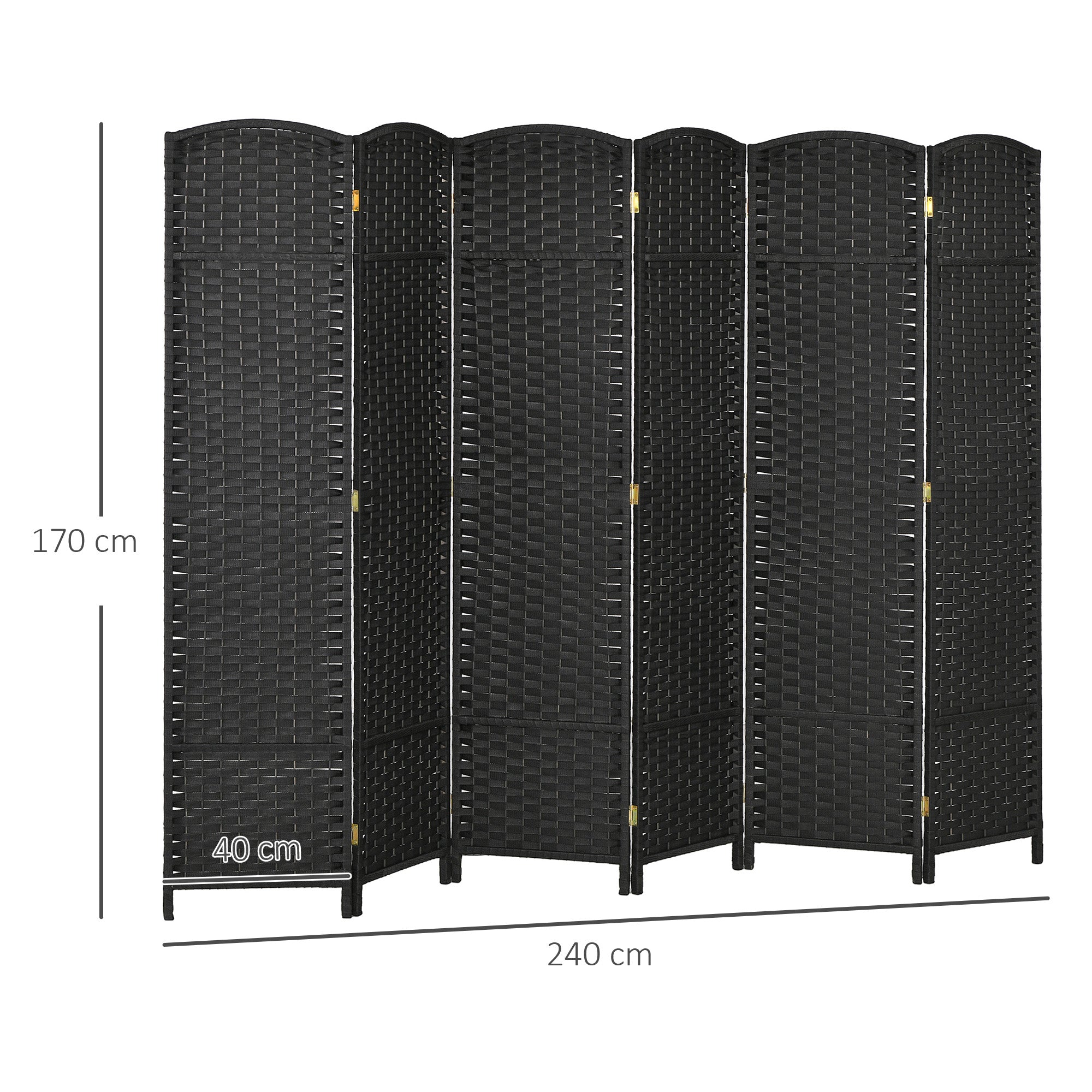 HOMCOM 6-teiliger Raumtrenner, Faltbarer Sichtschutz, Sichtschutzwand für Wohnzimmer, Schlafzimmer, Homeoffice, Schwarz