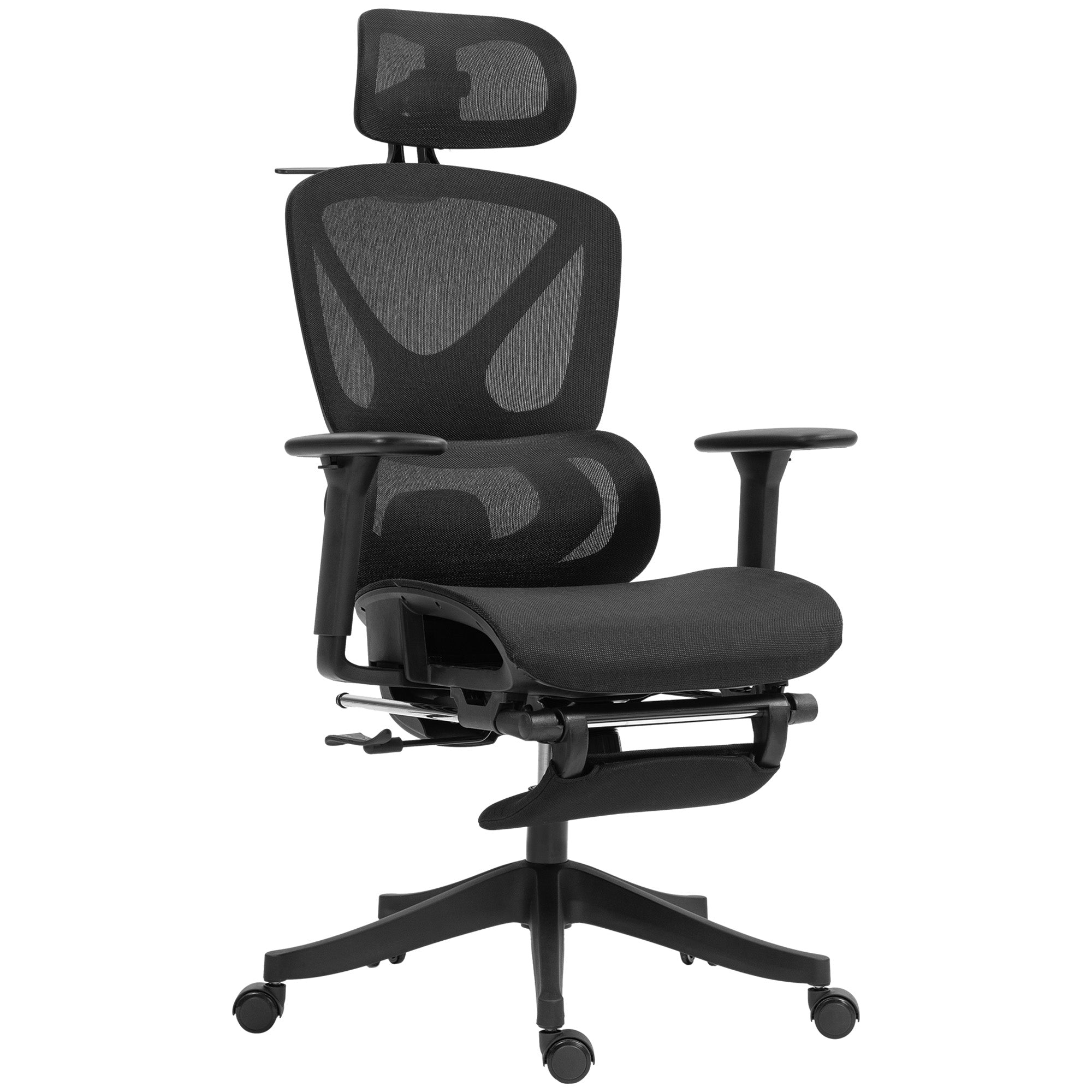 HOMCOM Bürostuhl, Ergonomischer Schreibtischstuhl, 135 Grad neigbar, verstellbar, Schwarz