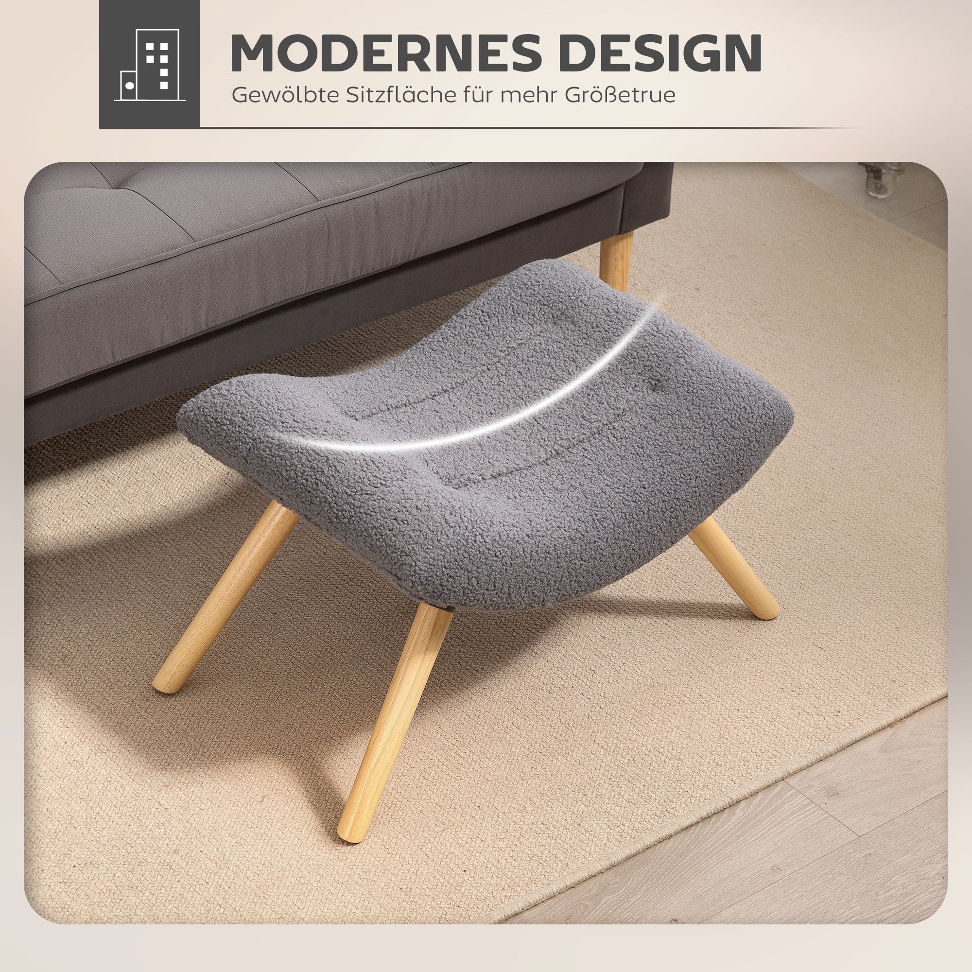 HOMCOM Moderner Fußhocker mit Fleece-Bezug und Holzbeinen, gepolstert, für Wohnzimmer, Schlafzimmer, Flur, Dunkelgrau