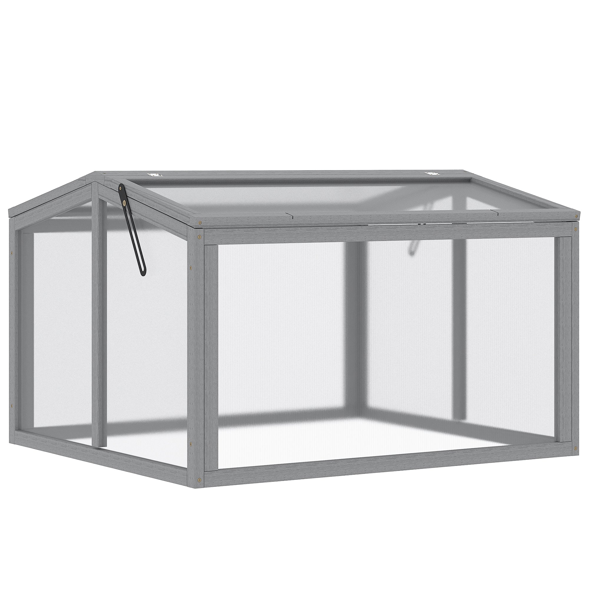 Outsunny Frühbeet Treibhaus Gewächshaus Frühbeetkasten Pflanzenbeet mit Abdeckung aus Holz und Polycarbonat wetterfest Hellgrau 90 x 80 x 58 cm