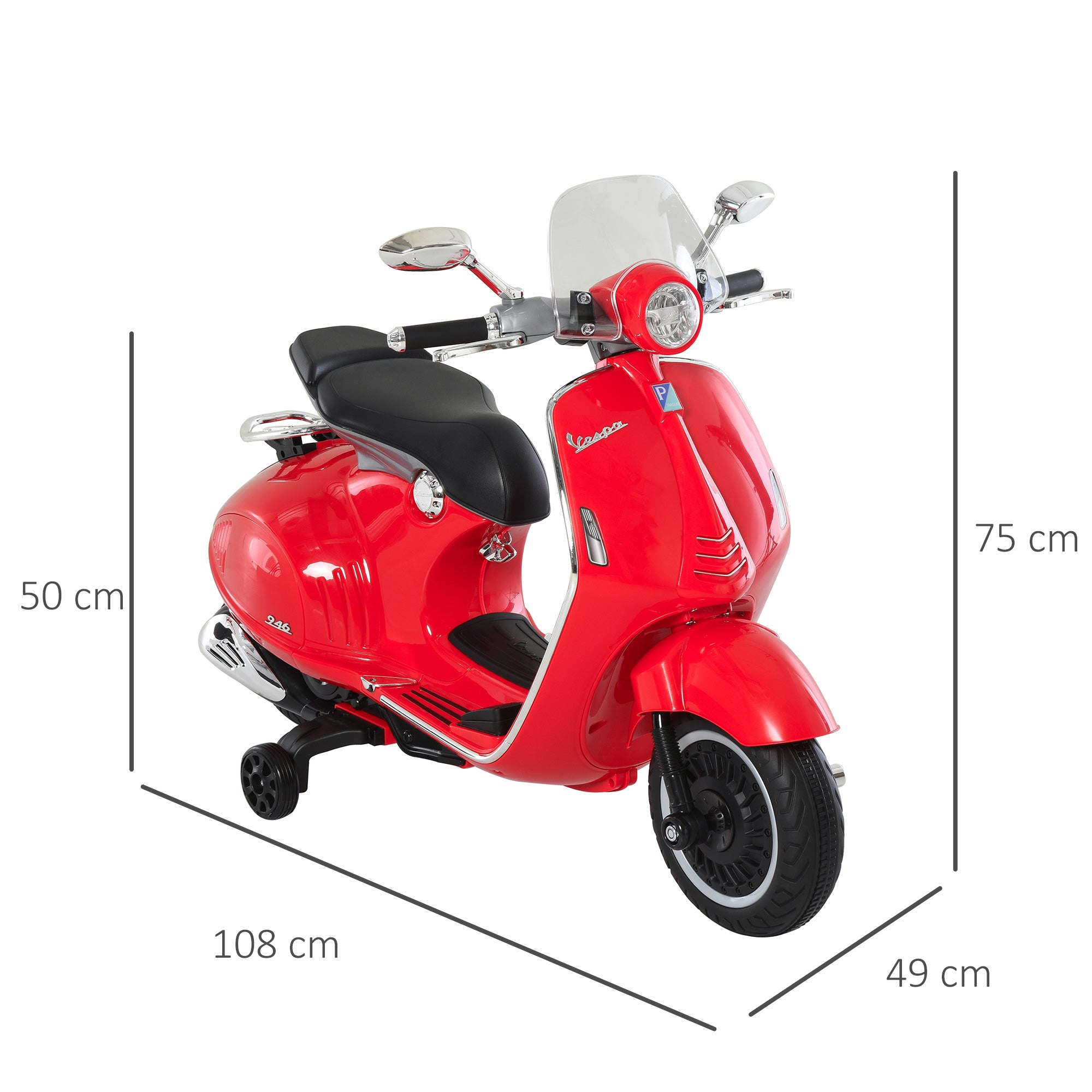 HOMCOM Kinder Elektro-Motorrad, 6V Kindermotorrad mit Scheinwerfer, Musik, Vor- und Rückwärtsgang, Trainingsräder, 30 kg belastbar, Elektromotorrad für 3-6 Jahre Kinder, Rot