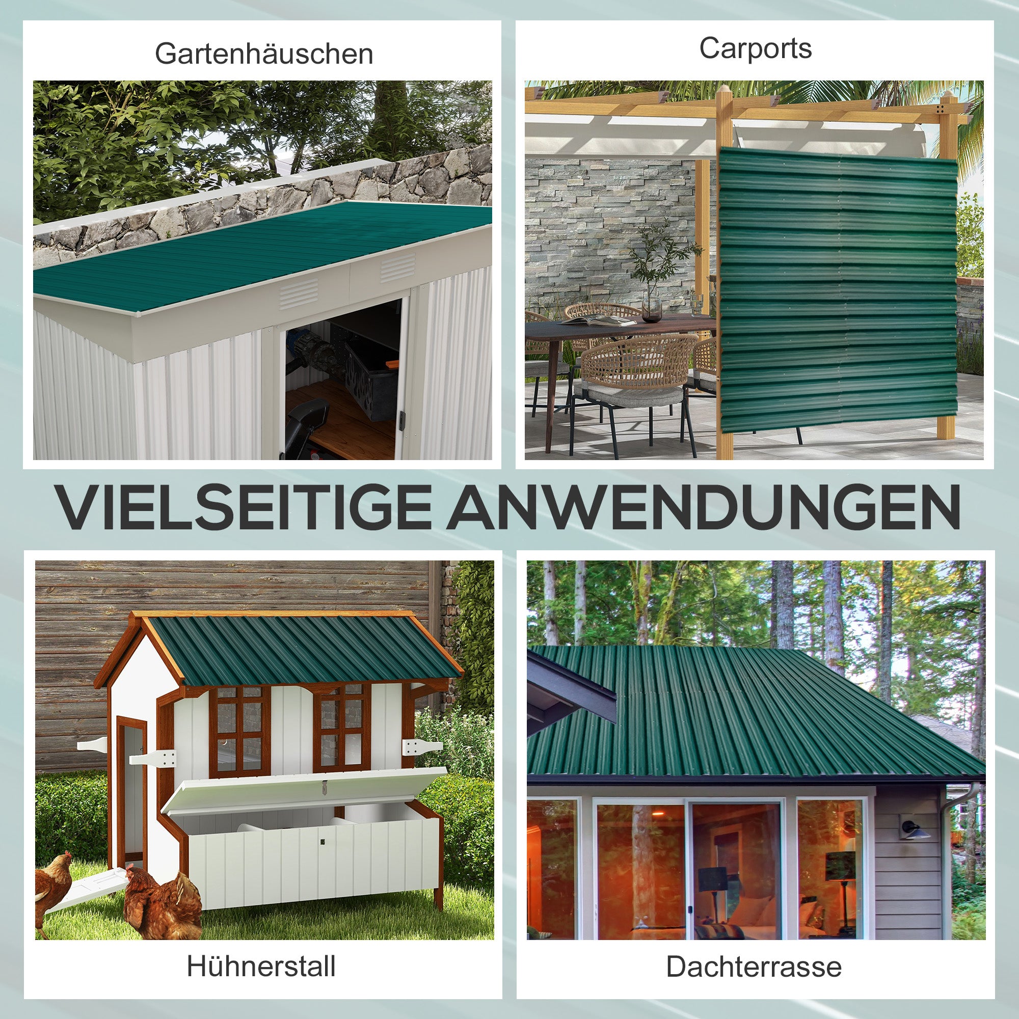 Outsunny 12 Stück Trapezblech 129x45cm 7m² Verzinkt Dachblech 0,25 mm Wetterfest Profilblech Grün