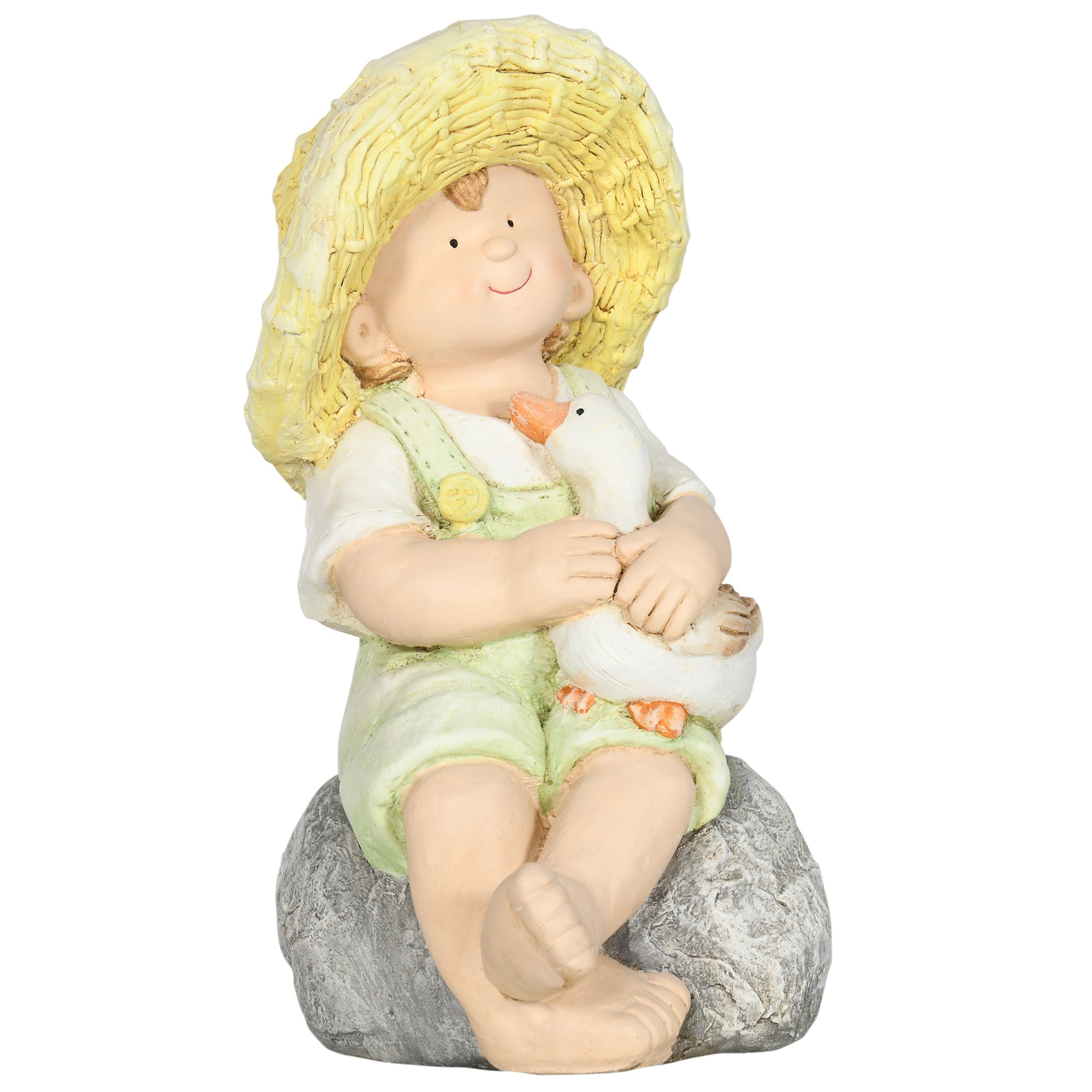 Outsunny Gartenfigur "Kleiner Junge mit Strohhut", Gartendekoration, wetterbeständig, 23,5 cm x 25 cm x 43 cm