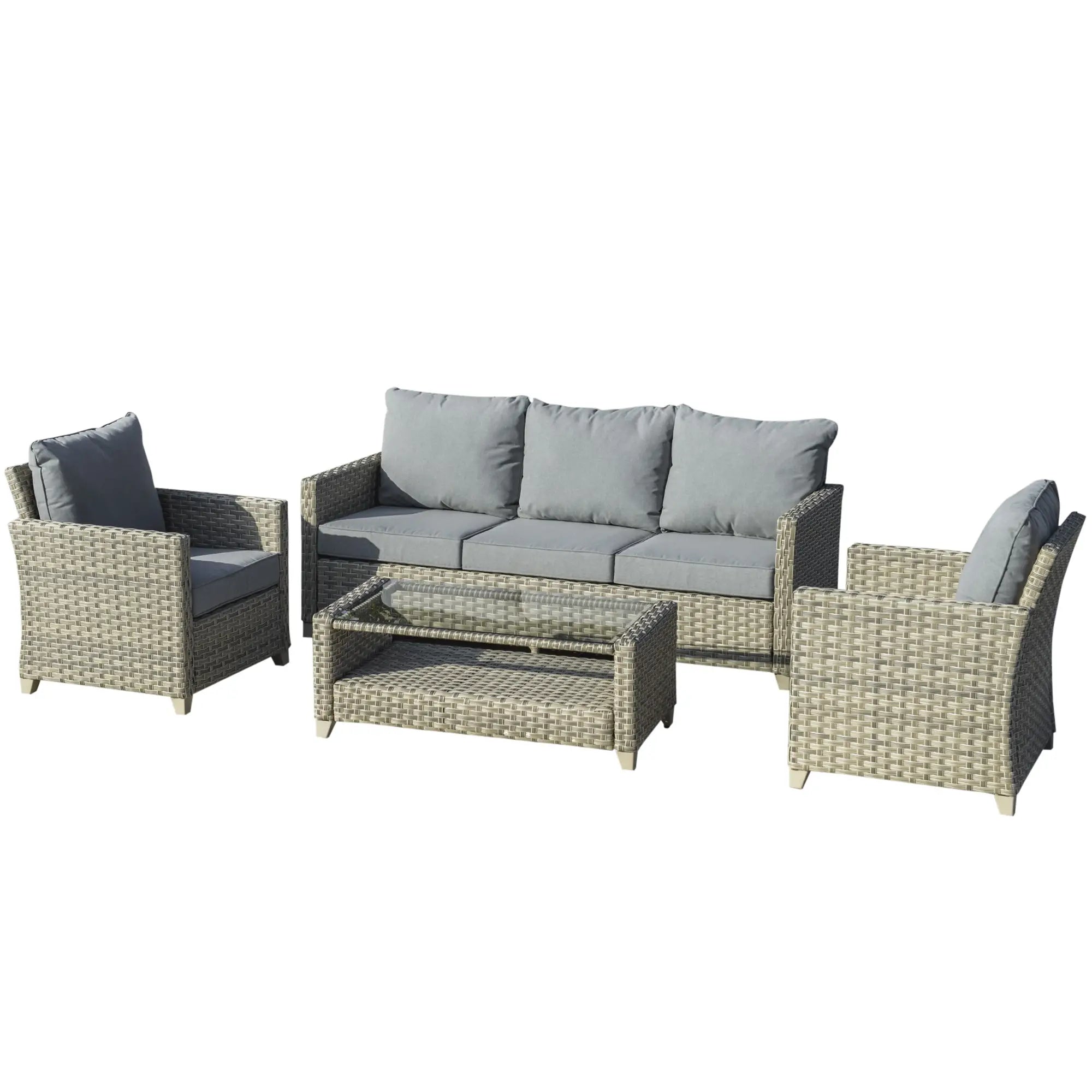 Outsunny Gartenmöbelset Rattan 5-teilig Outdoor Sofa Beistelltisch Aluminium