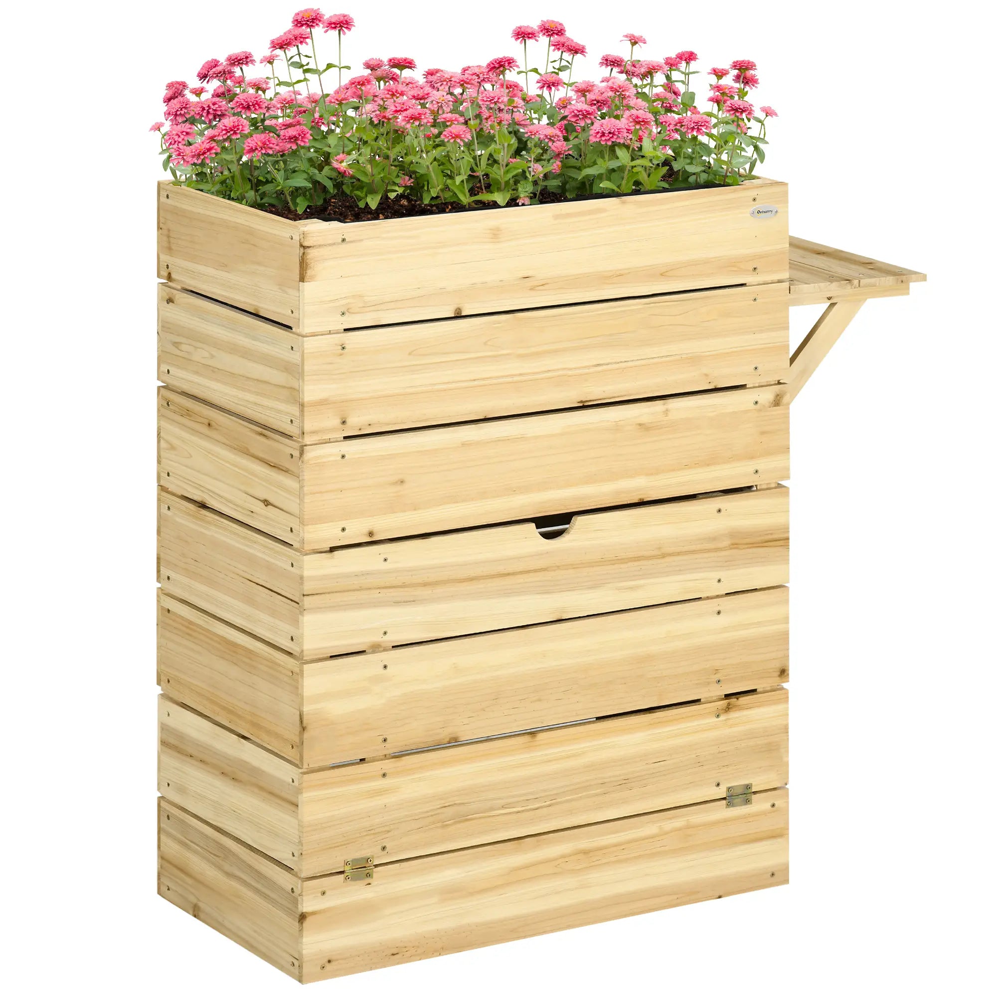 Outsunny Hochbeet Pflanzkasten mit Ablage erhöht Massivholz