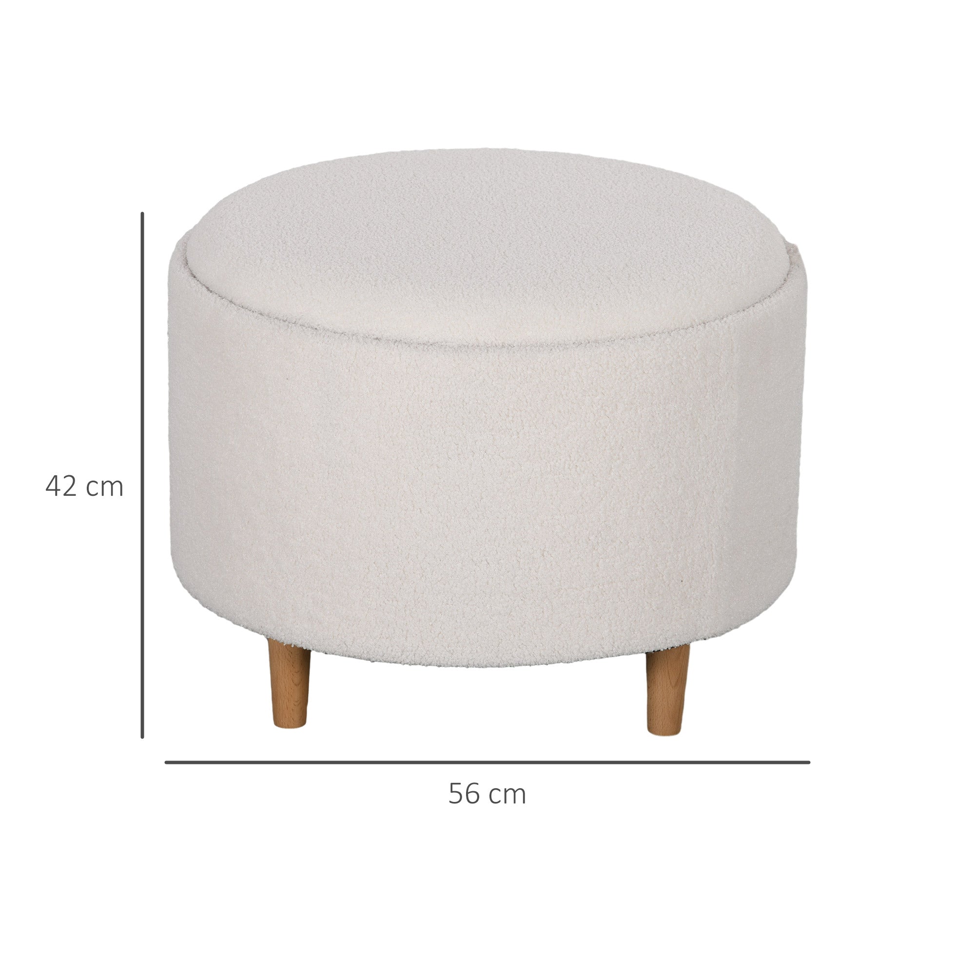 HOMCOM Hocker Polsterhocker, Teddyfleece, versteckter Stauraum, umkehrbarer Deckel, 56 cm x 56 cm x 42 cm, Weiß