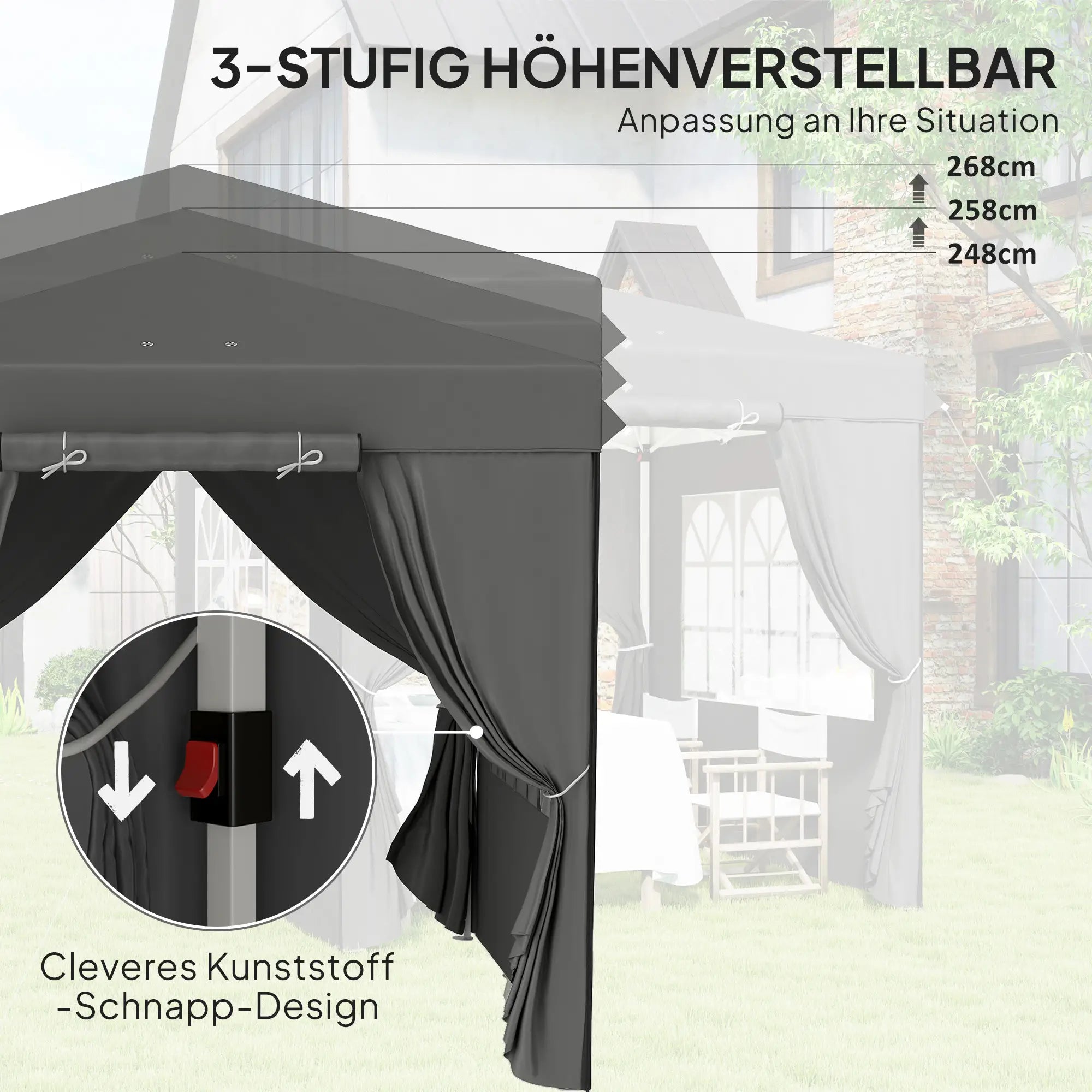 Outsunny Faltpavillon 2,5x2,5?m UV-Schutz 50+ mit Seitenteilen