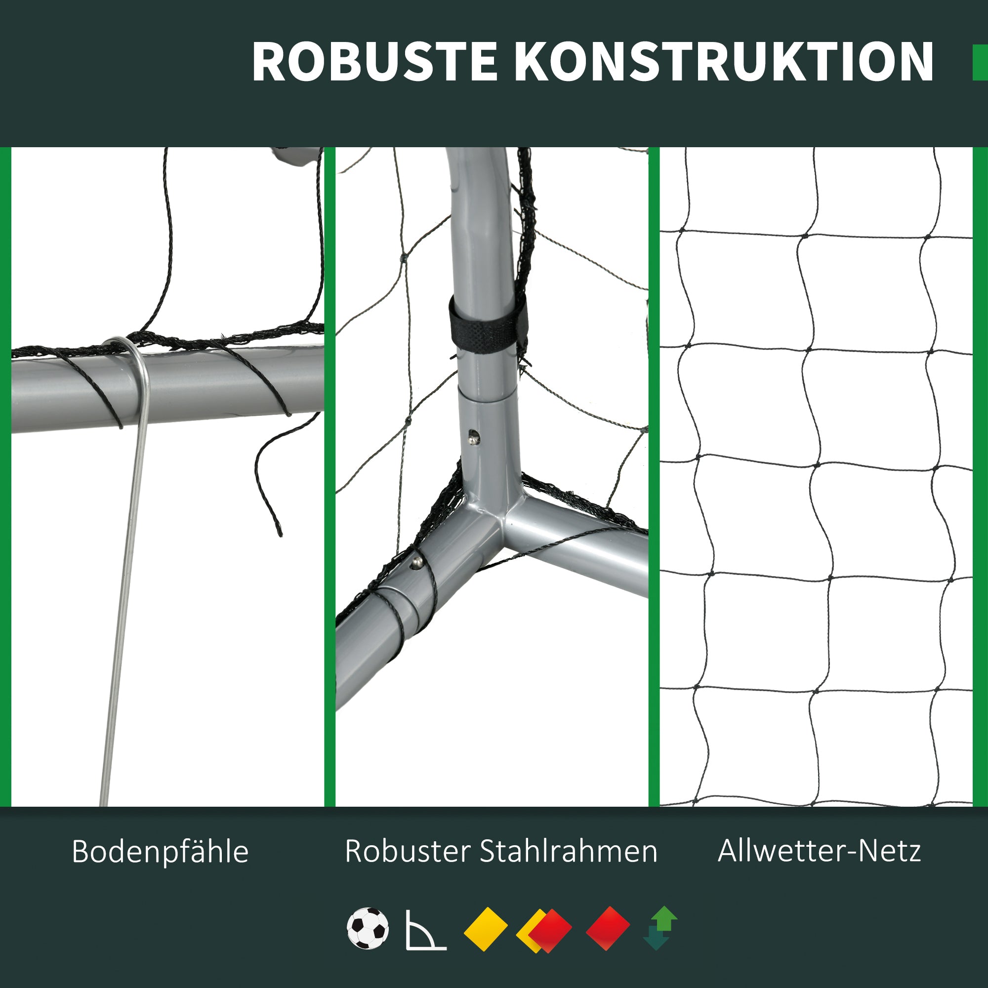 SPORTNOW Fußballtor wetterfest, robustes Netz, stabiler Metallrahmen, einfacher Aufbau, 300 x 200 x 120 cm