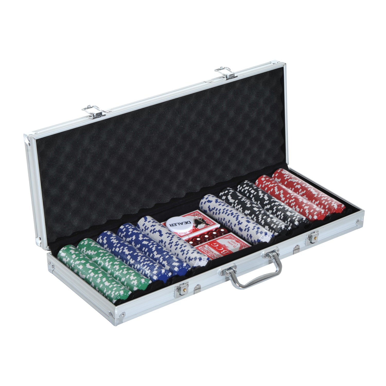 HOMCOM Pokerset, 500 Chips, 2 Kartendecks, 5 Würfel, Aluminium-Koffer, verschließbar