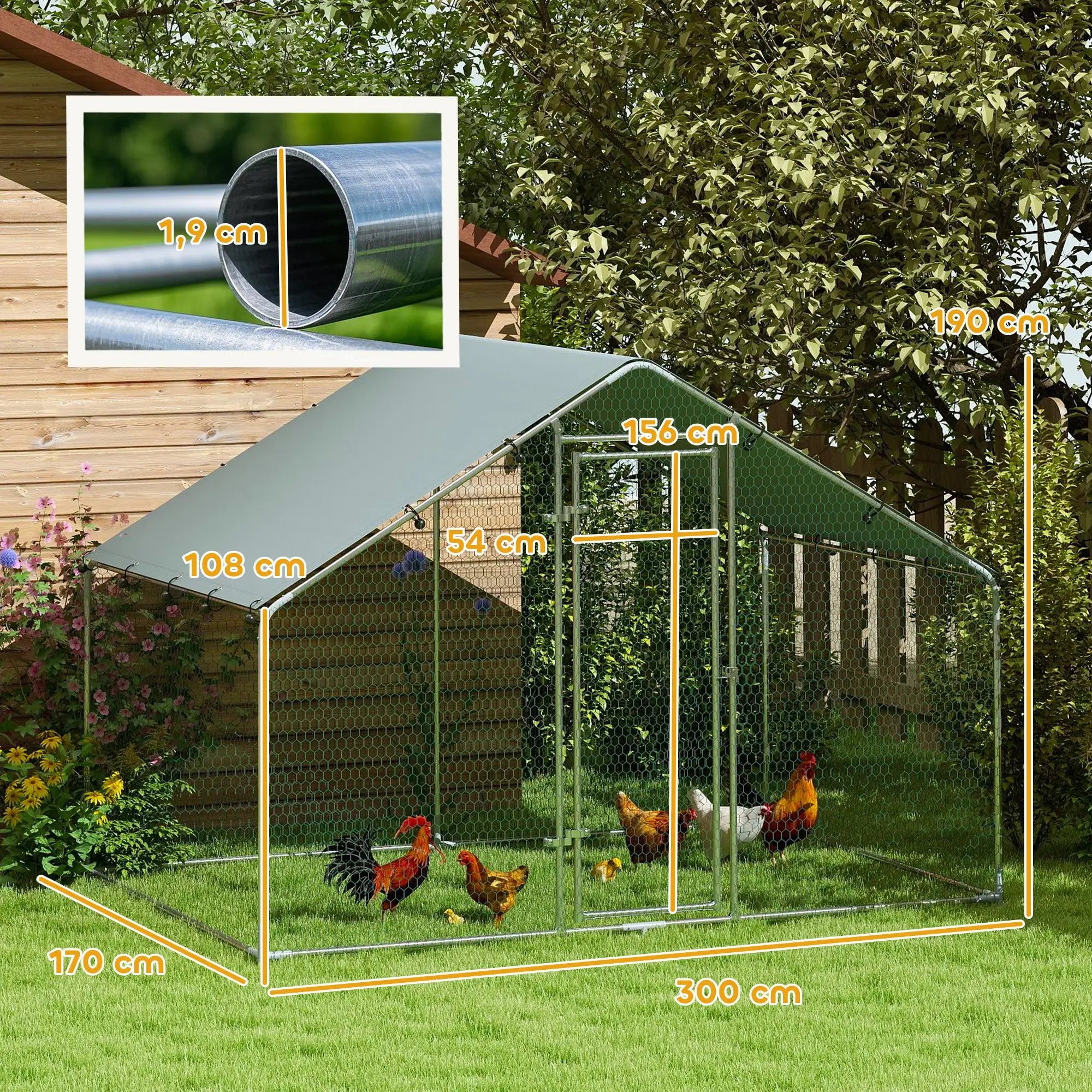 PawHut Hühnerstall Freilaufgehege Outdoor UV-Schutz verzinkter Stahl