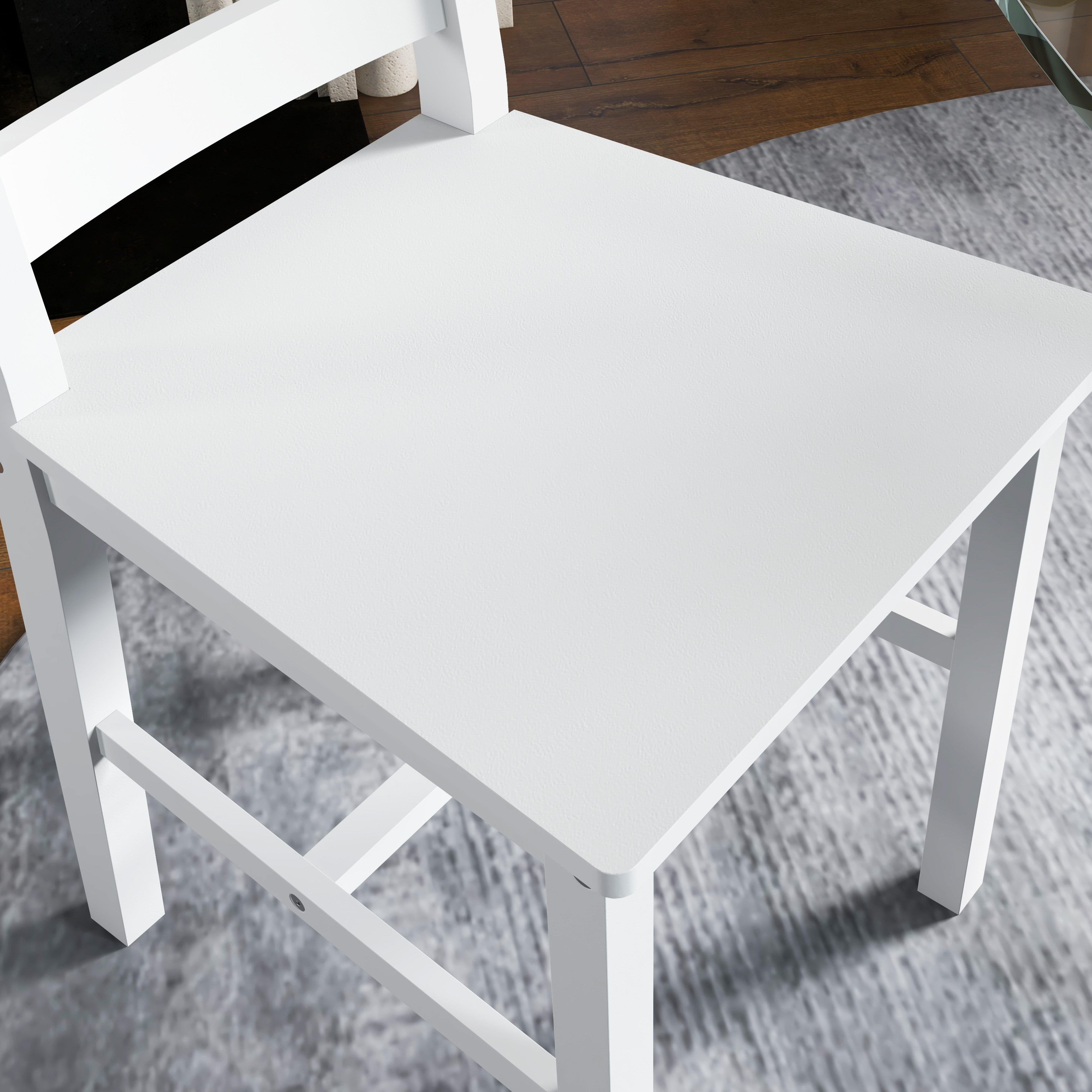 HOMCOM Esszimmerstühle 2er Set Holz Küchenstuhl mit Leistenrücklehne, Rutschfest 41,5 x 46 x 90 cm Weiß