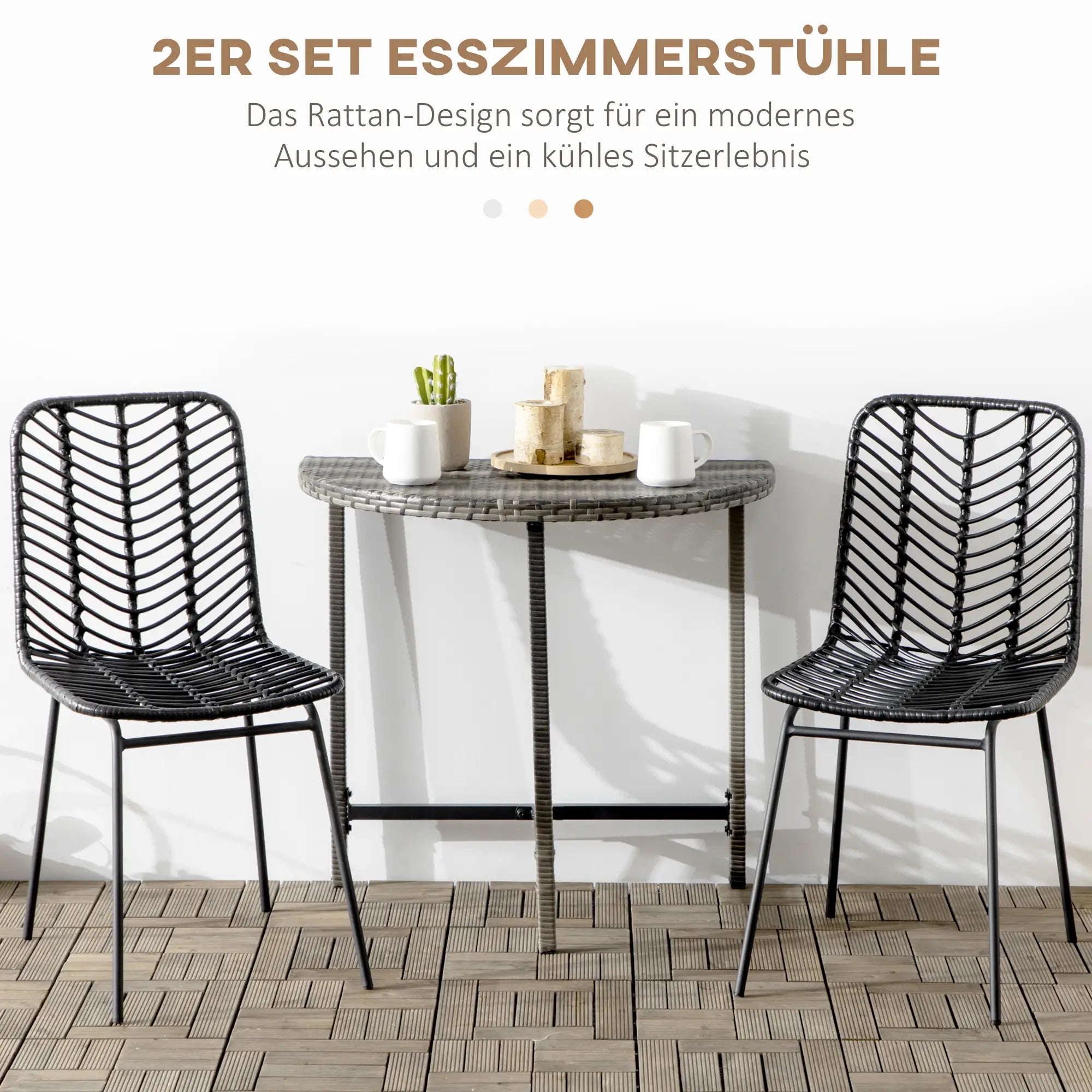 HOMCOM Esszimmerstuhl 2er-Set Boho-Design rattanoptik