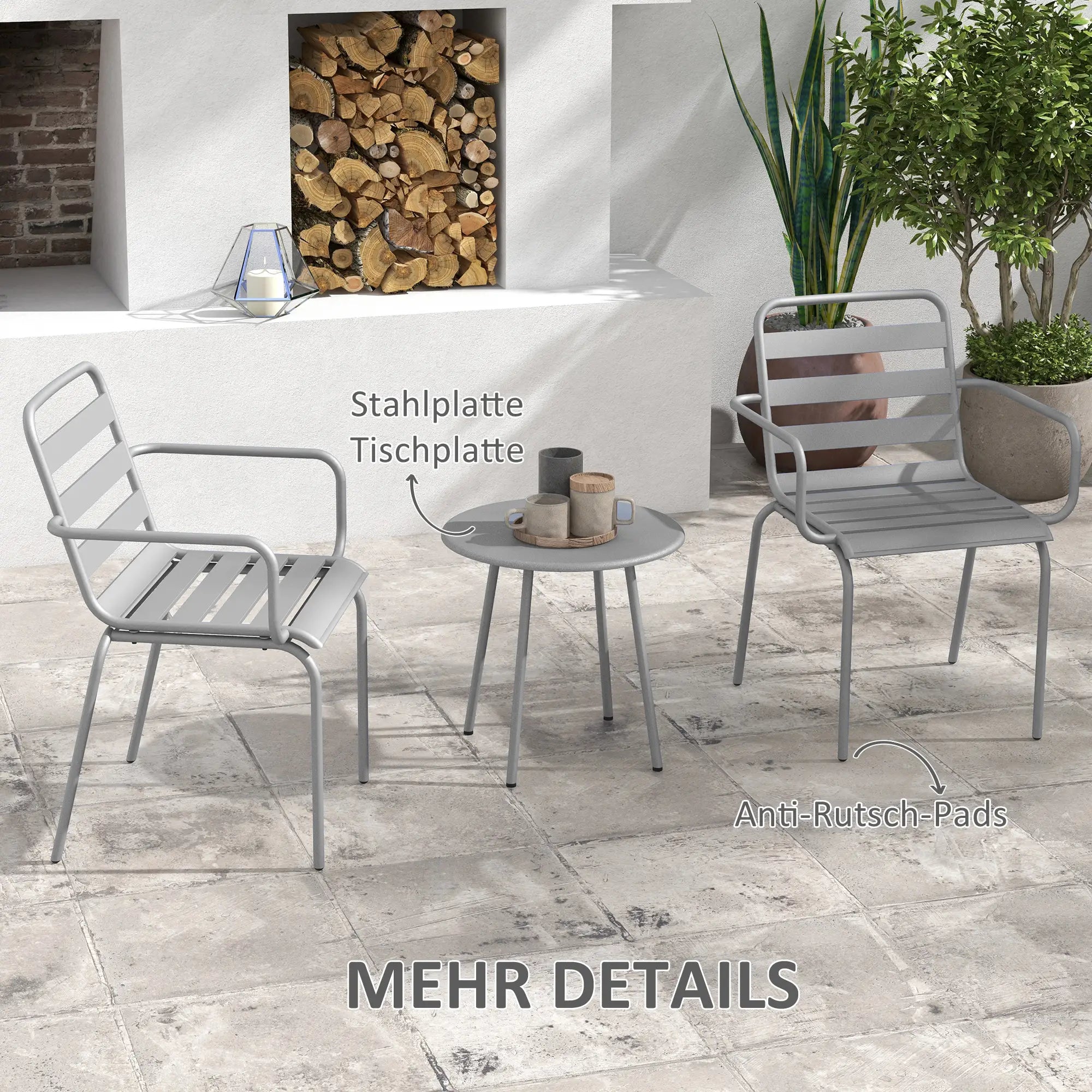Outsunny 3-tlg. Bistroset Hellgrau