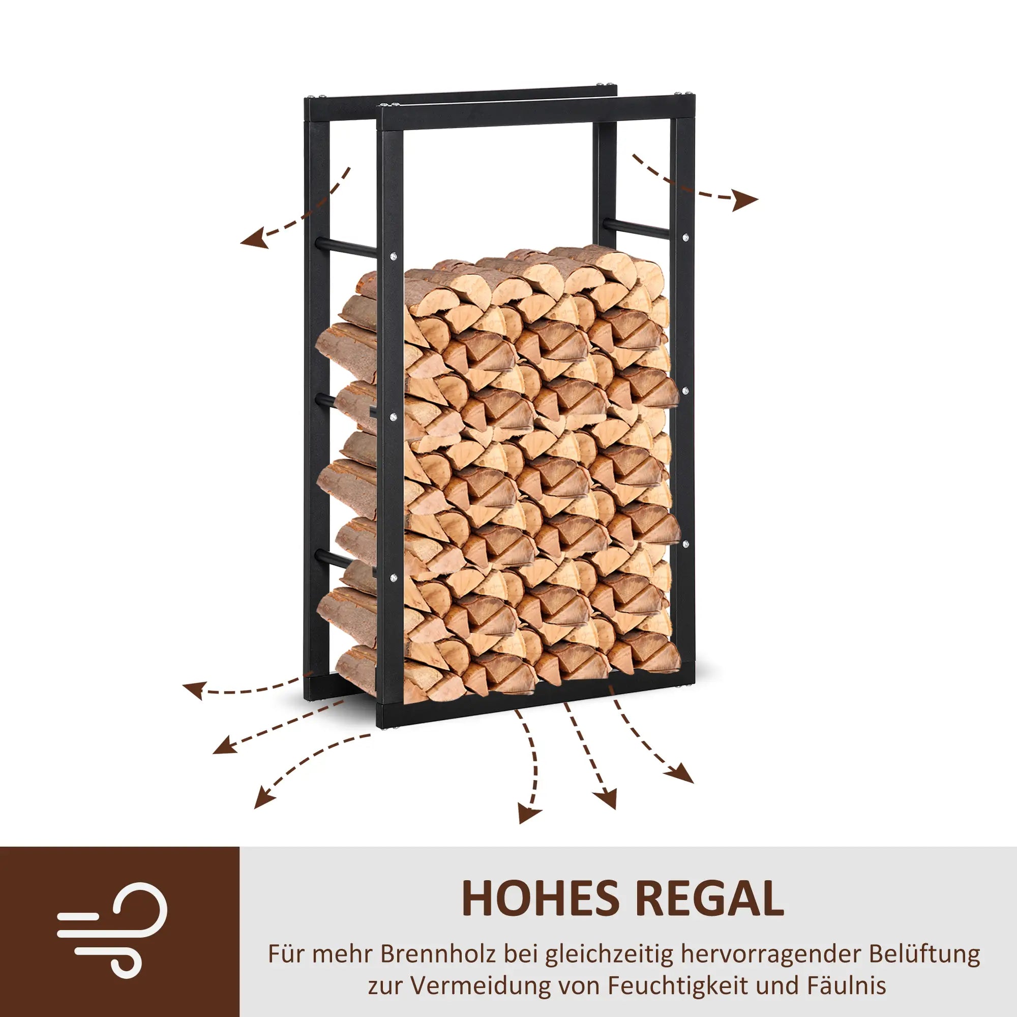 HOMCOM Kaminholzregal Metall 60 x 25 x 100 cm Brennholzregal Stapelhilfe Stahlrahmen bis 100kg Kaminholzunterstand Outdoor Holzregal Feuerholzregal für Garten Terrasse Außen Schwarz