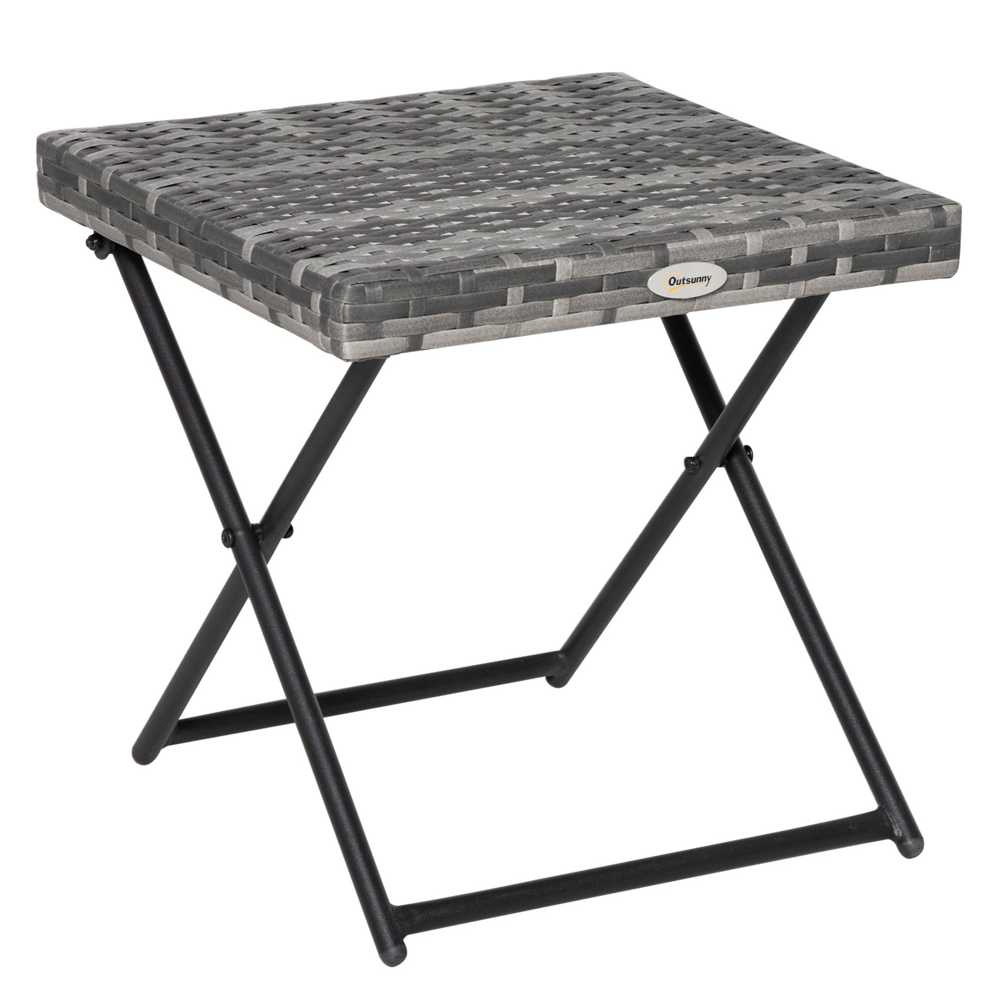 Outsunny Beistelltisch aus Polyrattan klappbar Kaffeetisch Couchtisch Tablett Balkontisch Gartentisch Sofatisch Teetisch Gartenmöbel Rattantisch für Garten Terrasse Balkon, 40x40x40cm Graul