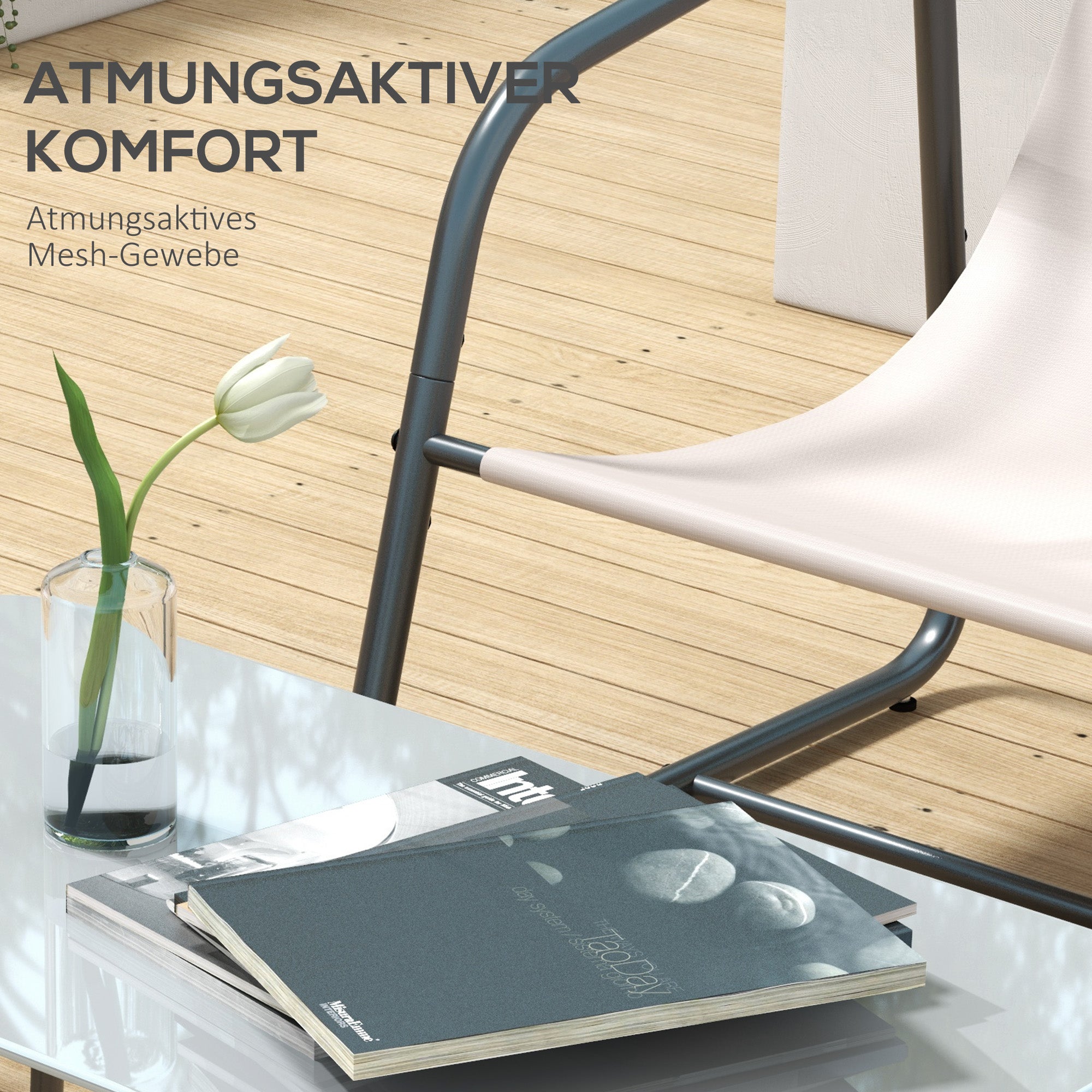 Outsunny 4-teilige Gartenmöbel-Set Gartensitzgruppe Loungemöbel, 1 Sofa, 2 Sessel, 1 Tisch, 110 x 70 x 70 cm, Cremeweiß + Schwarz
