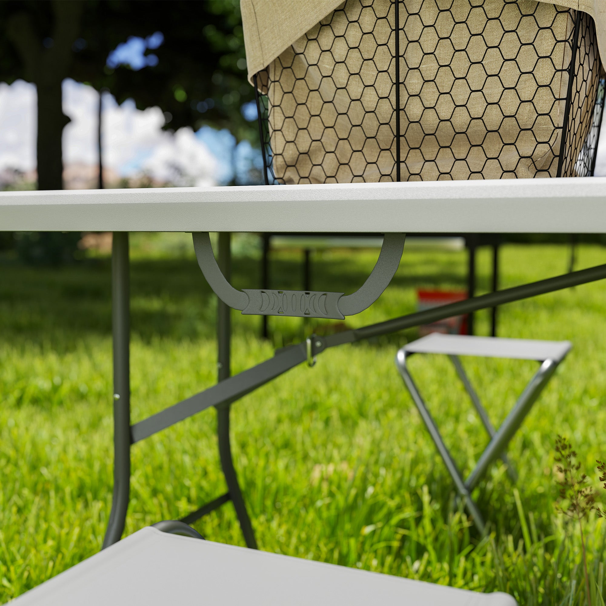 Outsunny Klapptisch, Faltbarer Campingtisch, Metall, Kunststoff, Picknicktisch, Weiß