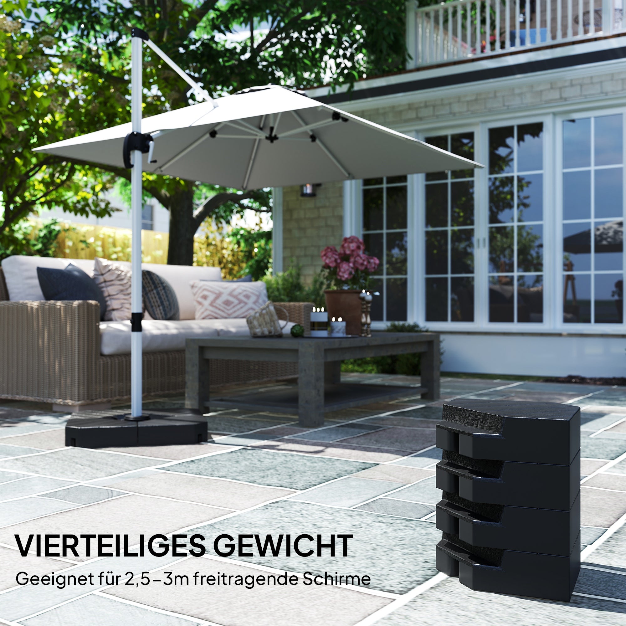 Outsunny Basisgewichte für Sonnenschirmständer, mit Wasser und Sand befüllbar, Kunststoff, 80L x 80B x 13H cm, Schwarz