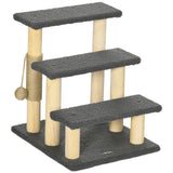 PawHut Katzentreppe, Kratzbaum, drei Stufen, Spielball, grau+holzfarben, 45 x 40 x 48cm, 45cm x 40cm x 48cm