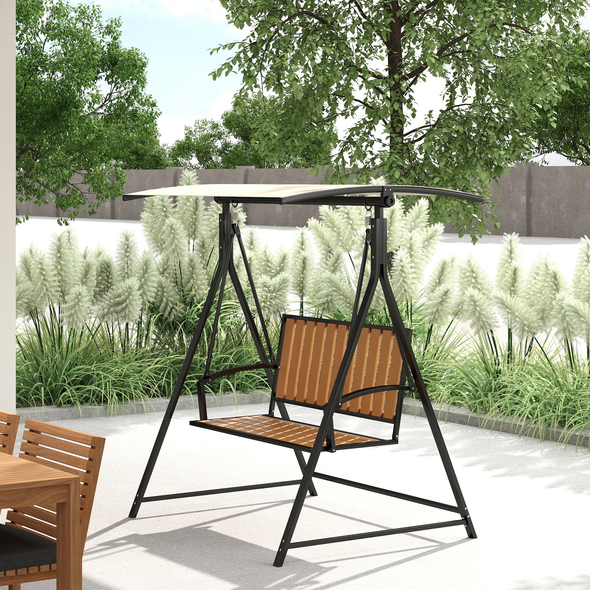 Outsunny Hollywoodschaukel mit verstellbarem Sonnendach, 2-Sitzer Gartenschaukel 142 x 112 x 162cm, Schwarz